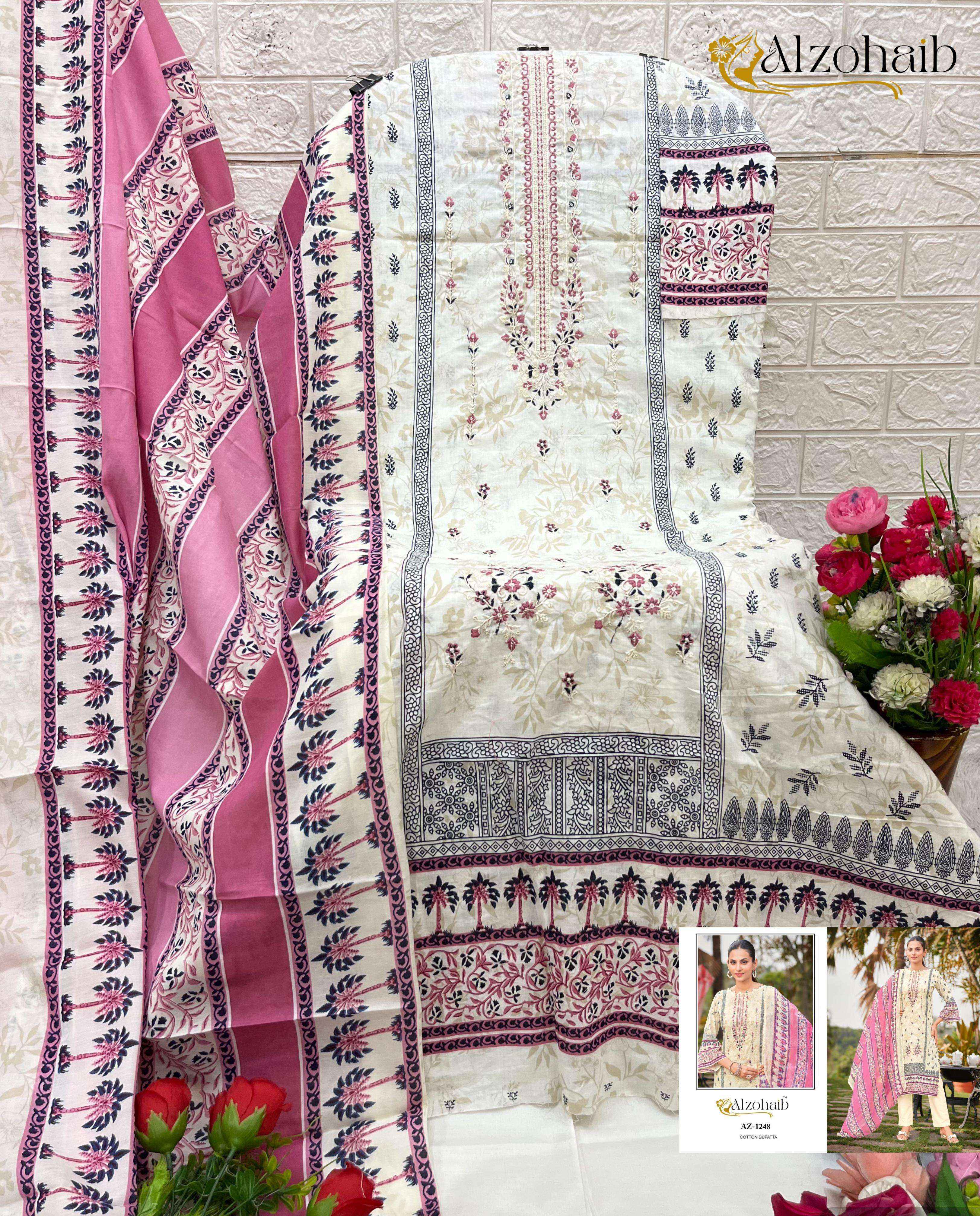 AL ZOHAIB DESIGN NO - 1210-1211-1248-1249-1250 PURE COTTON PRINT HEAVY SELF WORK PAKISTANI SALWAR SUIT