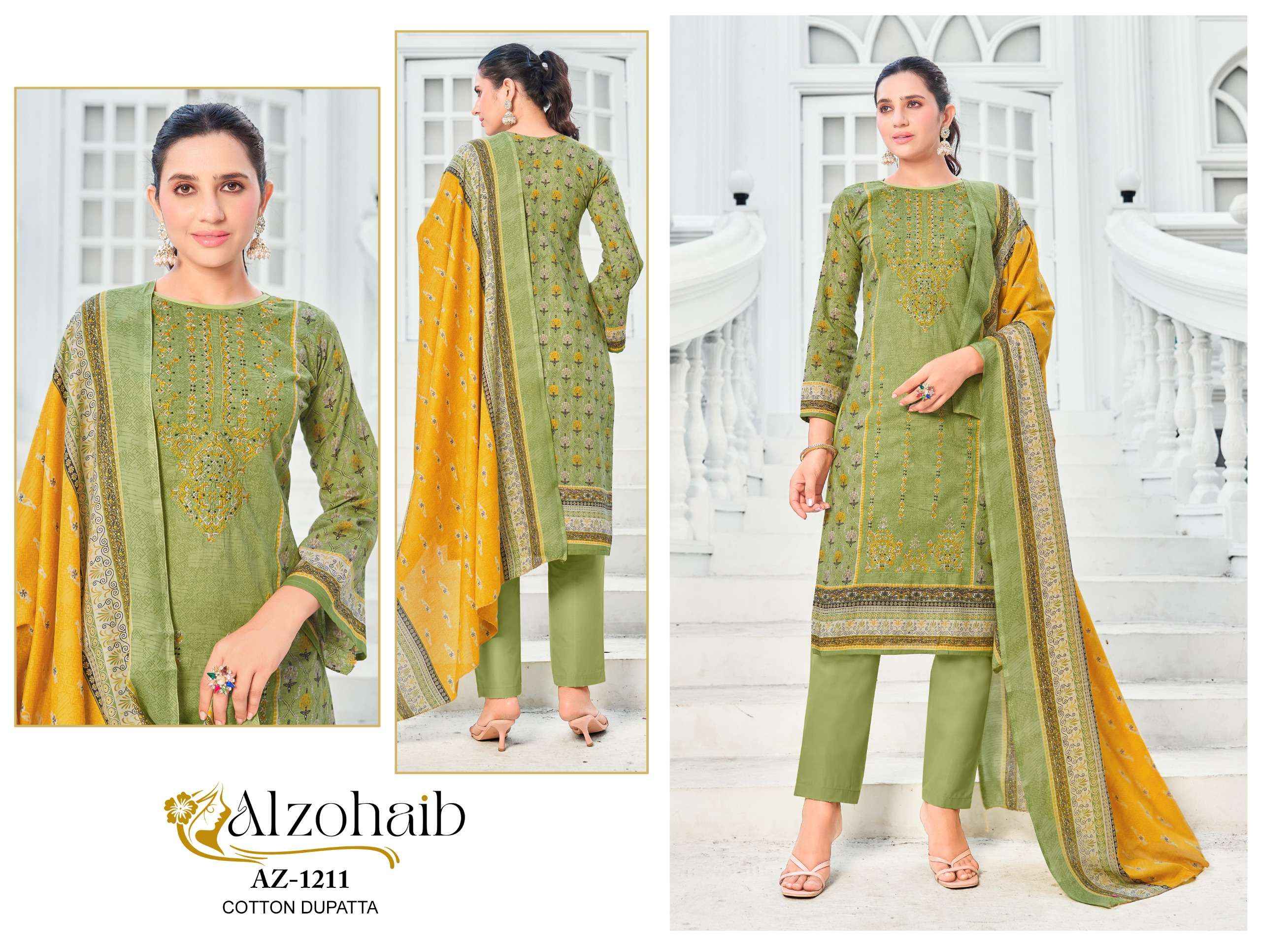 AL ZOHAIB DESIGN NO - 1210-1211-1248-1249-1250 PURE COTTON PRINT HEAVY SELF WORK PAKISTANI SALWAR SUIT