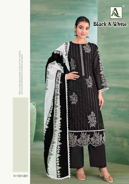 Alok Suits Black & White Organza Dress Material Surat Wholesale ( 2 pcs Catalogue )