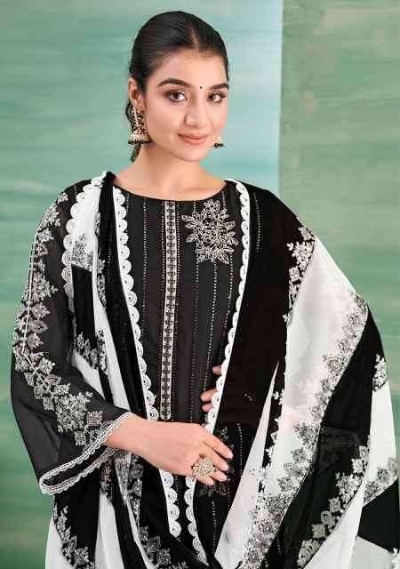 Alok Suits Black & White Organza Dress Material Surat Wholesale ( 2 pcs Catalogue )
