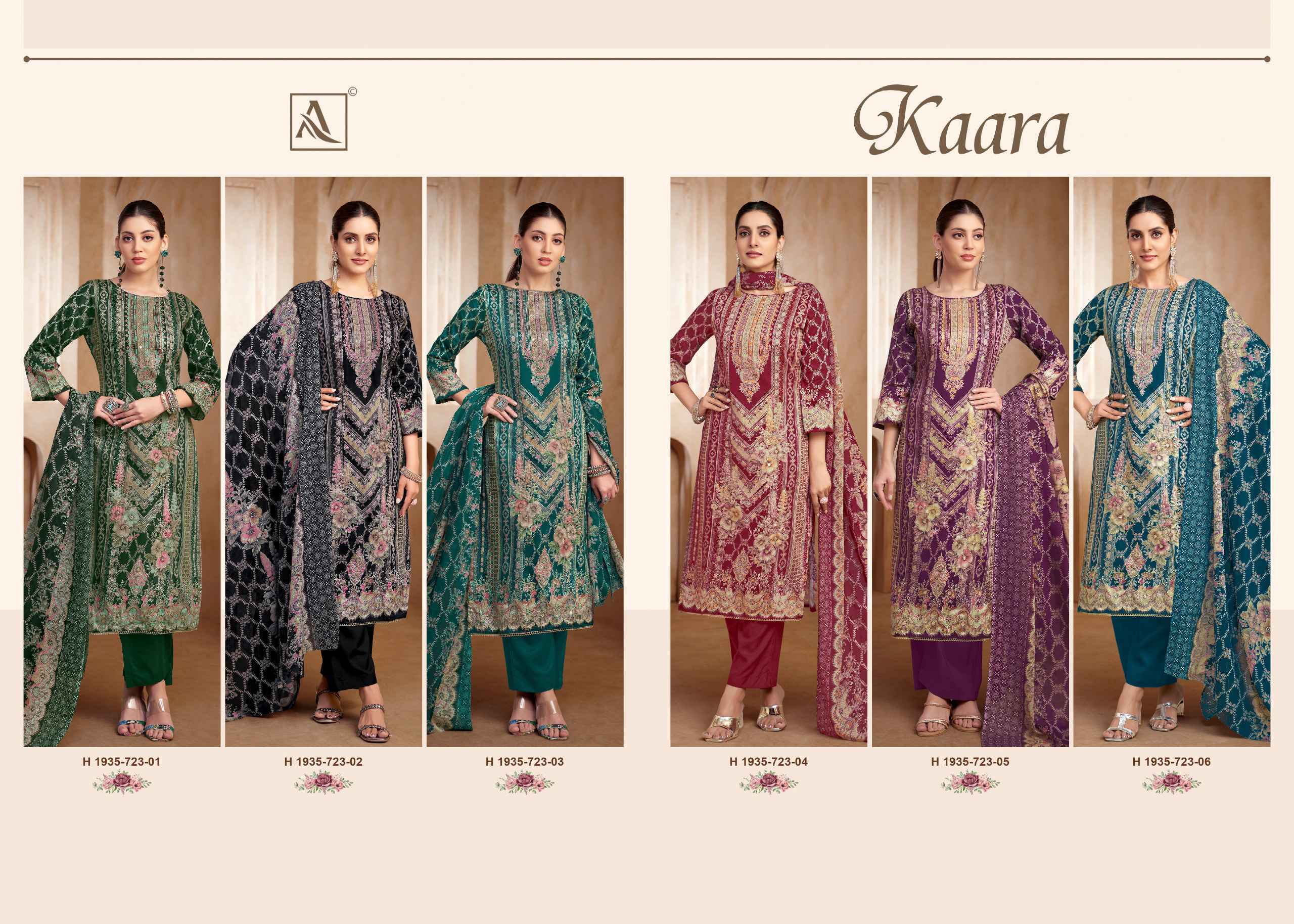ALOK SUITS KAARA PURE ZAM COTTON DRESS MATERIAL AT WHOLESALE CATALOG ( 6 pcs CATALOG )