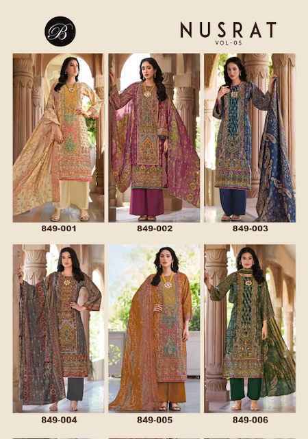 Belliza Designer Nusrat Vol 5 Viscose Musline Designer Ladies Suits ( 6 pcs Catalogue )