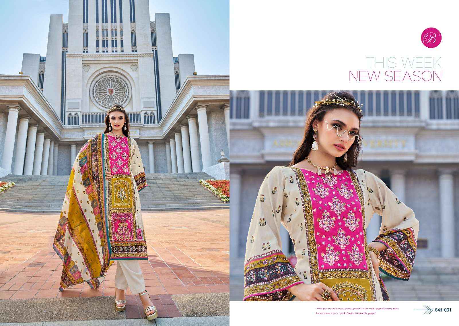 BELLIZA DESIGNER STUDIO DIL E NAGMA JAM COTTON PRINT WITH WORK DRESS WHOLESALE RATE ( 2 PCS CATALOG )