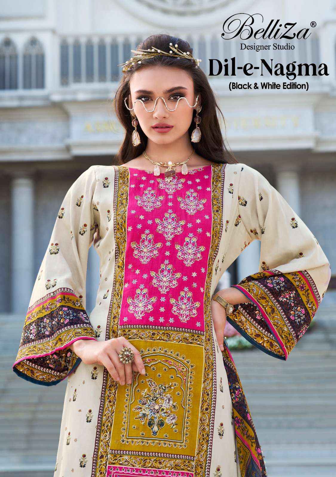 BELLIZA DESIGNER STUDIO DIL E NAGMA JAM COTTON PRINT WITH WORK DRESS WHOLESALE RATE ( 2 PCS CATALOG )