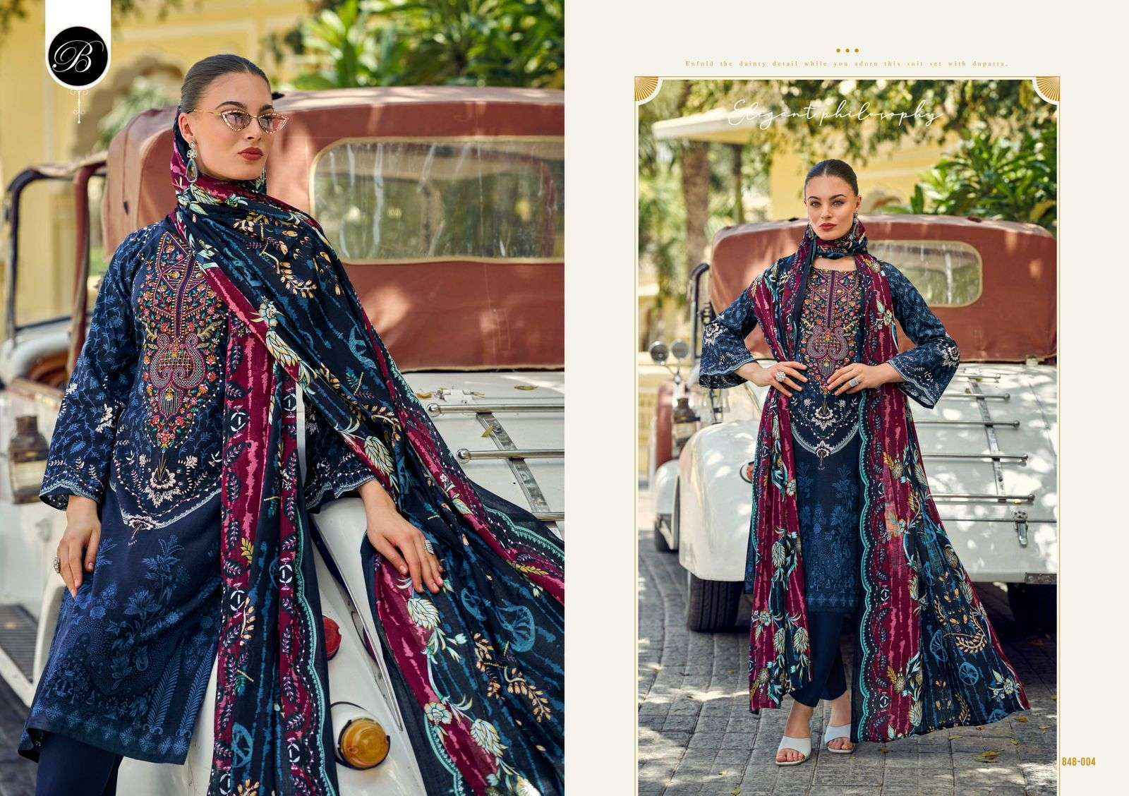 BELLIZA DESIGNER STUDIO NAIRA VOL 106 COTTON PRINT WITH FANCY SUIT WHOLESALE PRICE ( 8 PCS CATALOG )