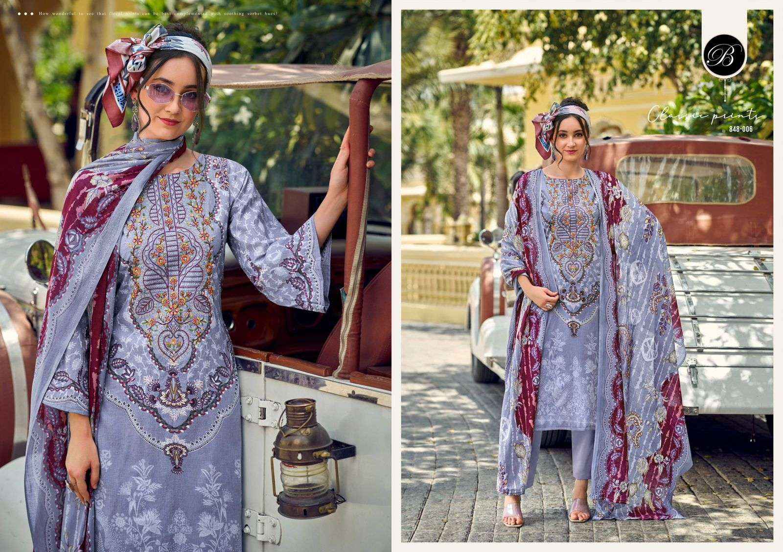BELLIZA DESIGNER STUDIO NAIRA VOL 106 COTTON PRINT WITH FANCY SUIT WHOLESALE PRICE ( 8 PCS CATALOG )