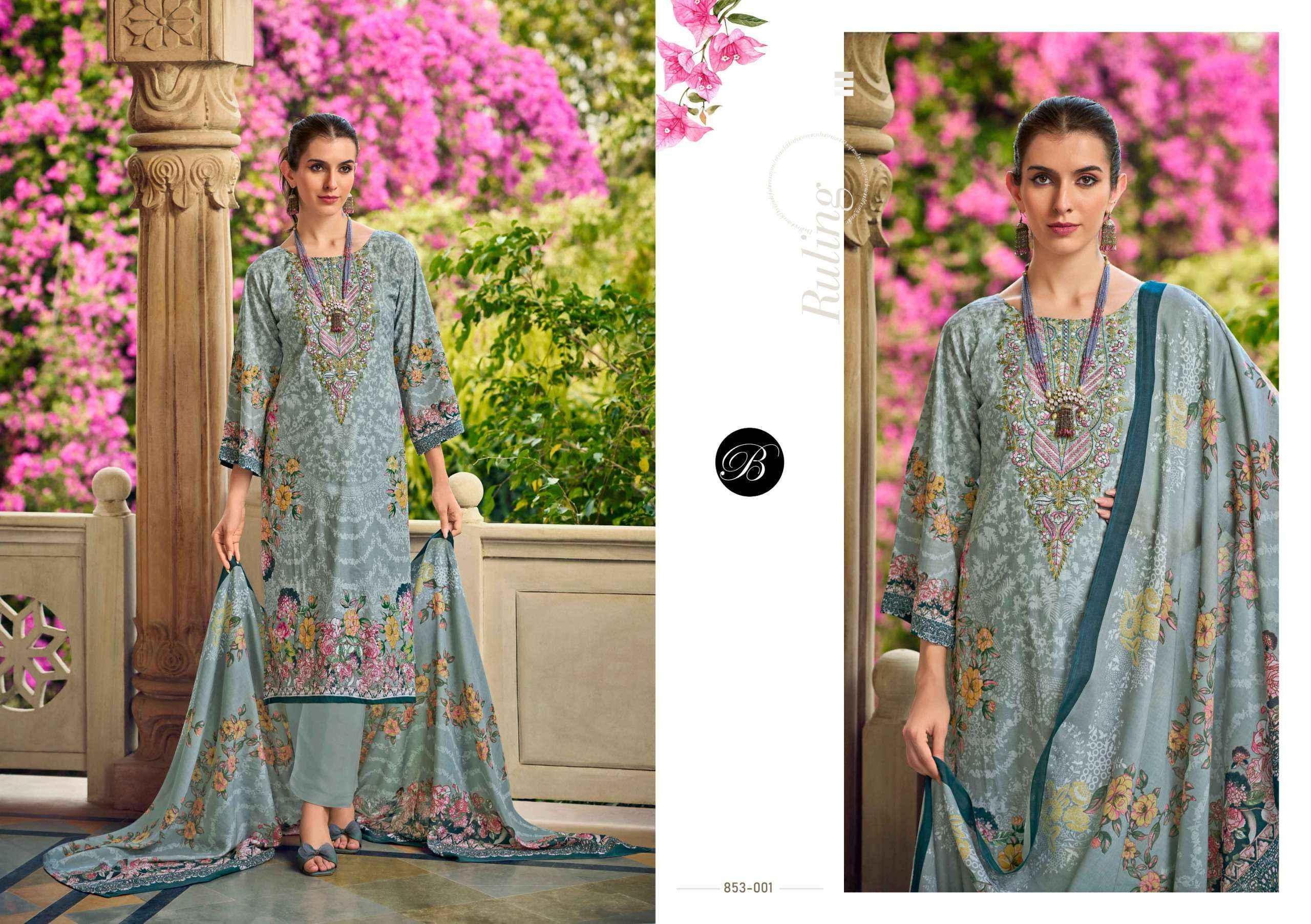 BELLIZA DESIGNER STUDIO NAIRA VOL 107 COTTON PRINT WITH FANCY DRESS MATERIAL WHOLESALE PRICE ( 8 PCS CATALOG )