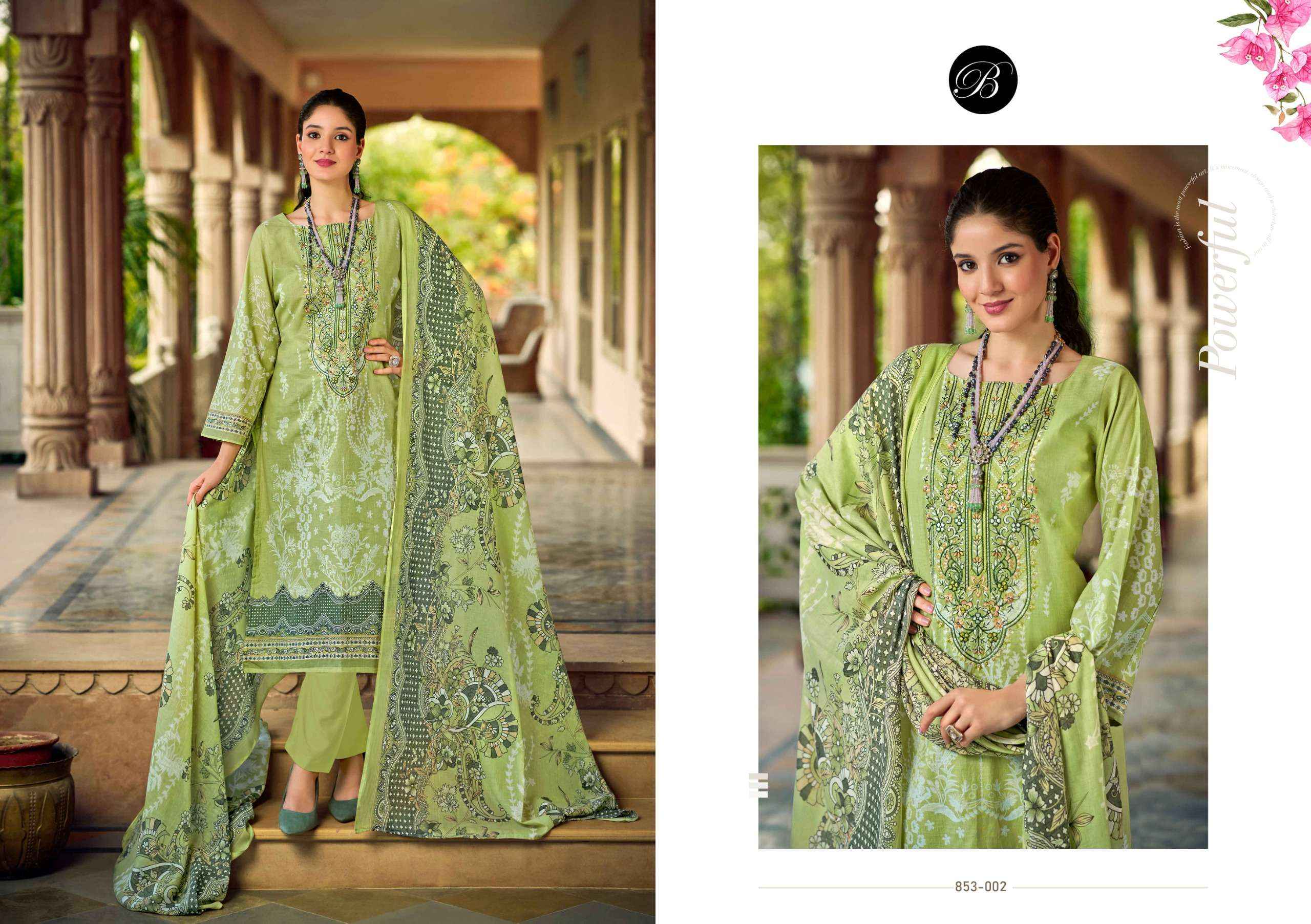 BELLIZA DESIGNER STUDIO NAIRA VOL 107 COTTON PRINT WITH FANCY DRESS MATERIAL WHOLESALE PRICE ( 8 PCS CATALOG )