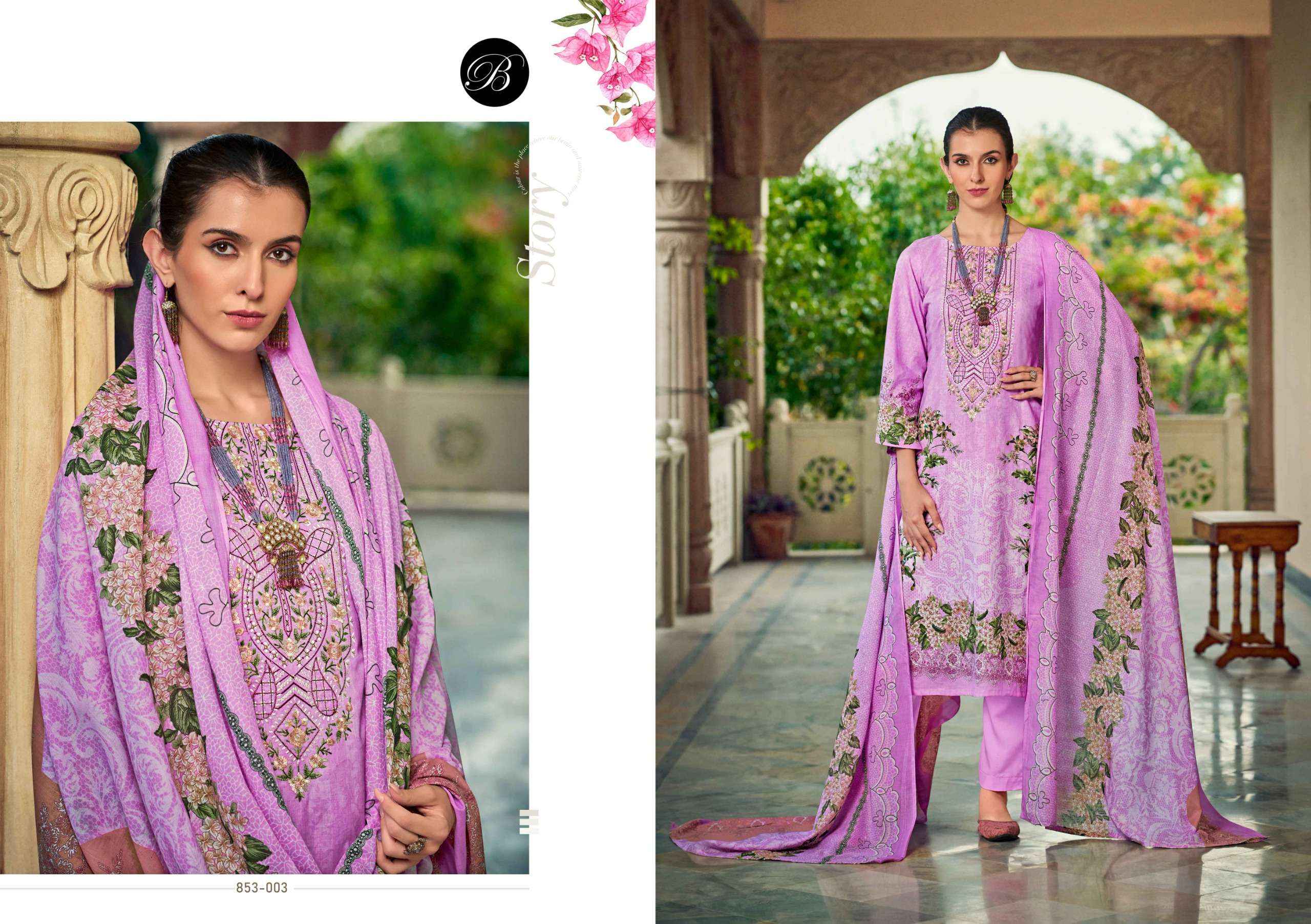 BELLIZA DESIGNER STUDIO NAIRA VOL 107 COTTON PRINT WITH FANCY DRESS MATERIAL WHOLESALE PRICE ( 8 PCS CATALOG )