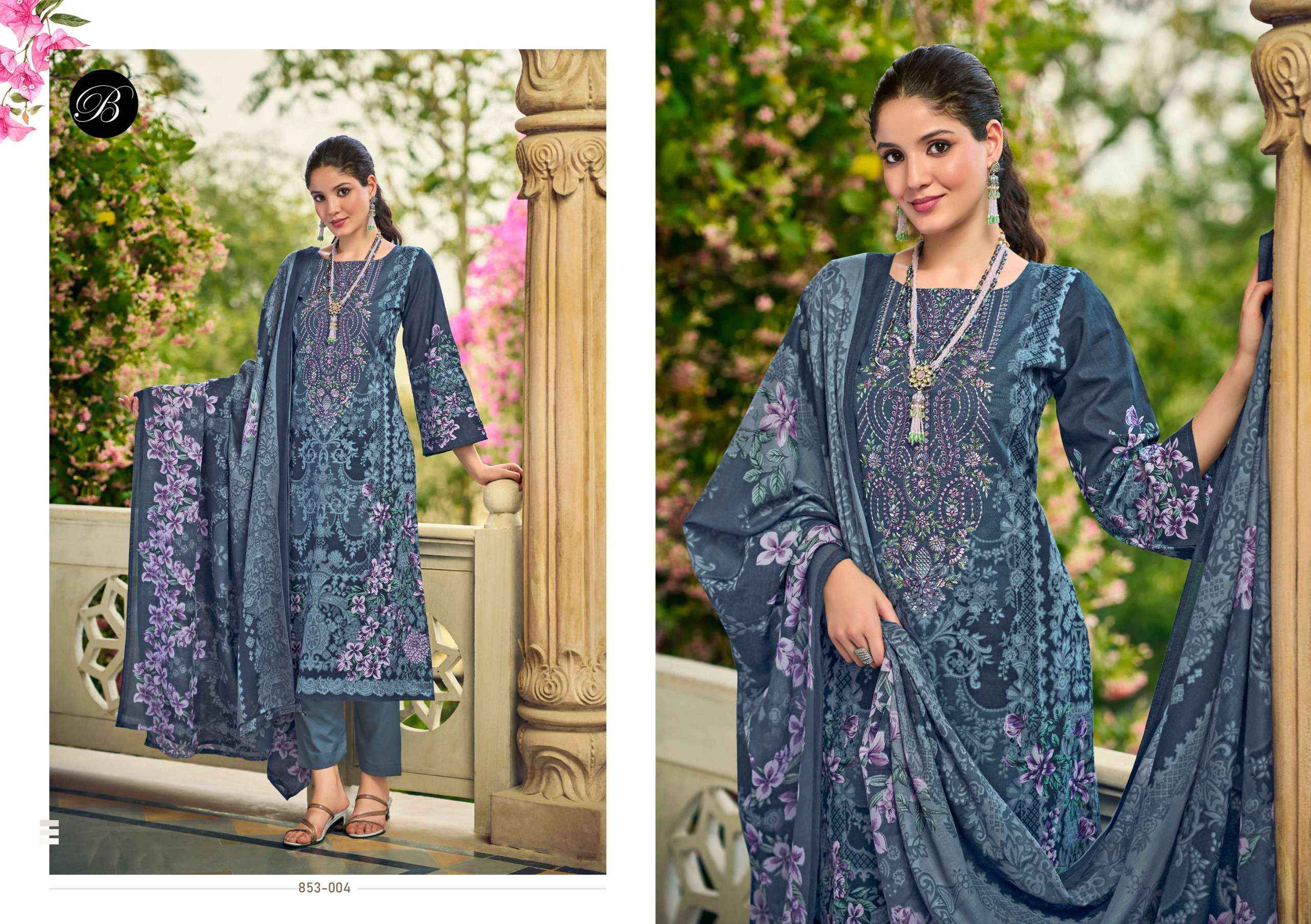 BELLIZA DESIGNER STUDIO NAIRA VOL 107 COTTON PRINT WITH FANCY DRESS MATERIAL WHOLESALE PRICE ( 8 PCS CATALOG )