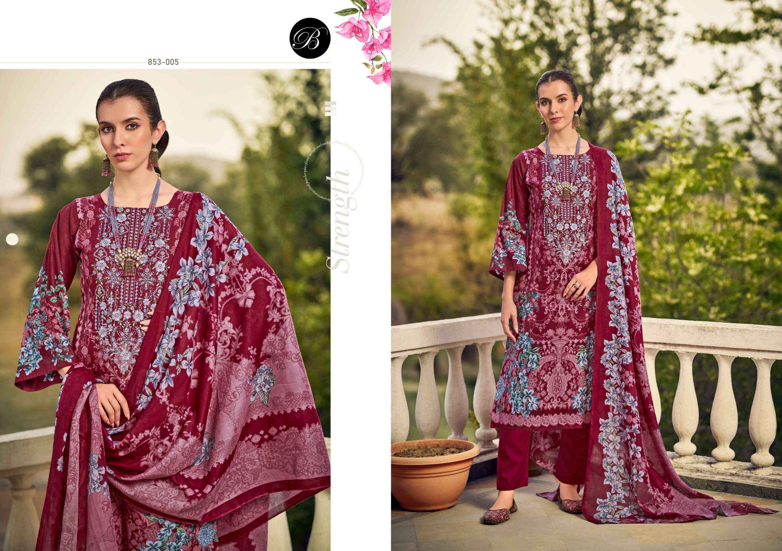 BELLIZA DESIGNER STUDIO NAIRA VOL 107 COTTON PRINT WITH FANCY DRESS MATERIAL WHOLESALE PRICE ( 8 PCS CATALOG )