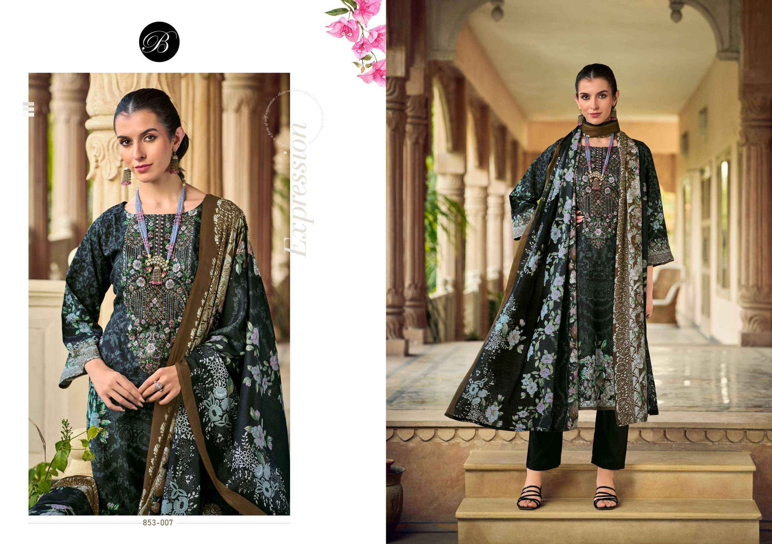 BELLIZA DESIGNER STUDIO NAIRA VOL 107 COTTON PRINT WITH FANCY DRESS MATERIAL WHOLESALE PRICE ( 8 PCS CATALOG )