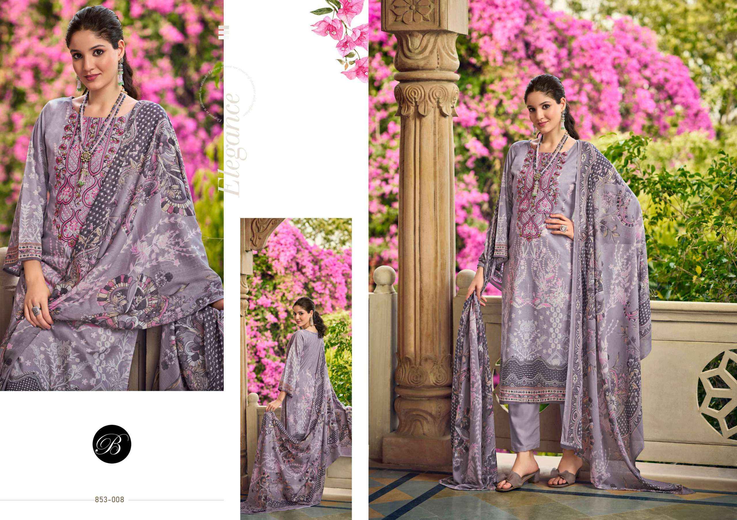 BELLIZA DESIGNER STUDIO NAIRA VOL 107 COTTON PRINT WITH FANCY DRESS MATERIAL WHOLESALE PRICE ( 8 PCS CATALOG )