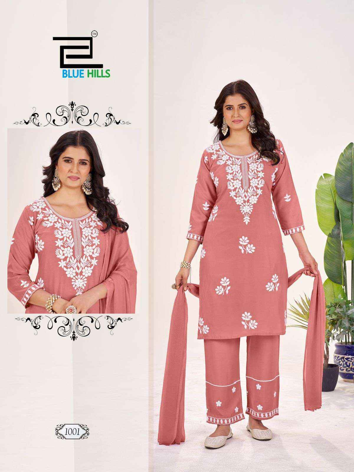 BLUE HILLS SUMMER FEELS RAYON FANCY WORKS LADIES KURTI COMBO SET