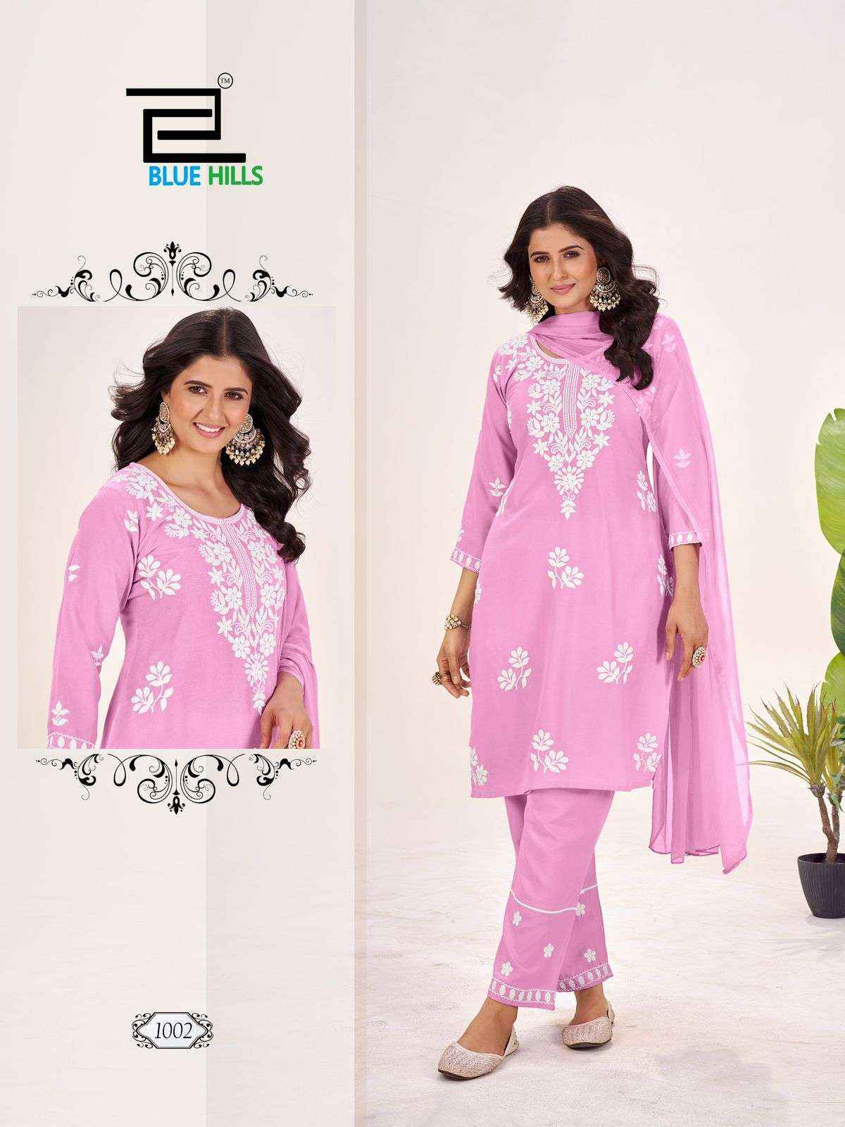BLUE HILLS SUMMER FEELS RAYON FANCY WORKS LADIES KURTI COMBO SET