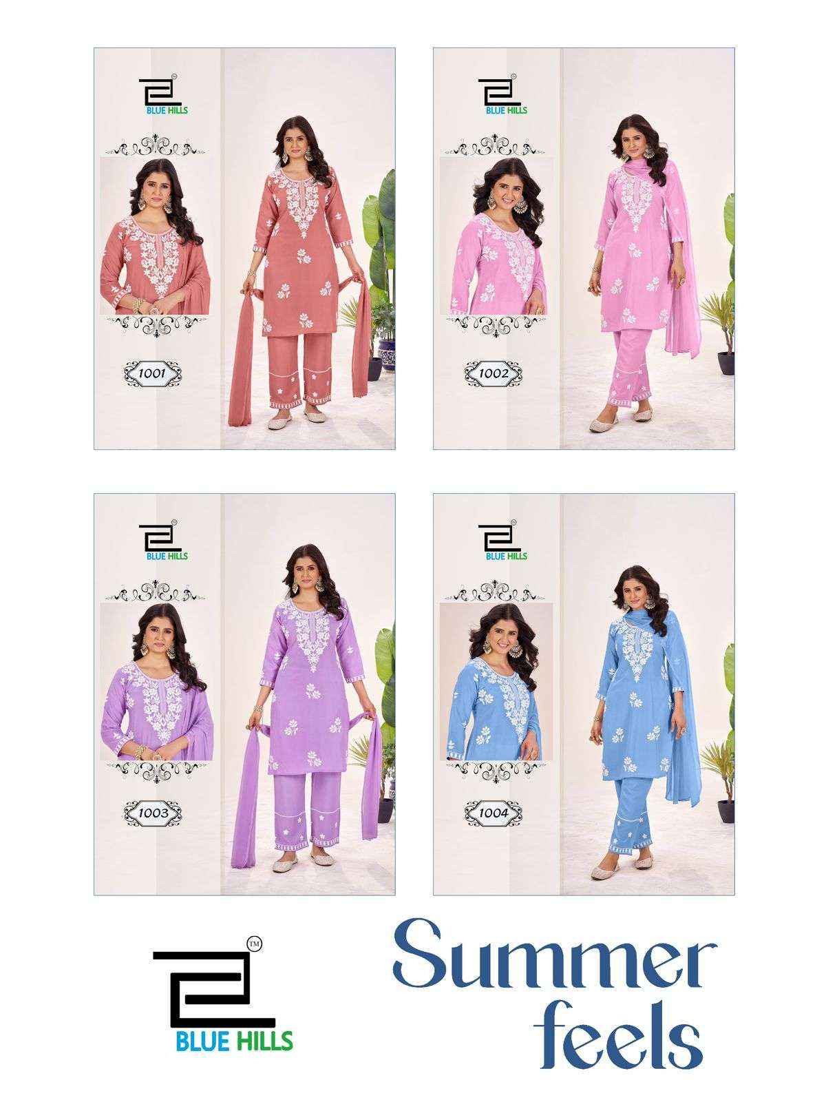 BLUE HILLS SUMMER FEELS RAYON FANCY WORKS LADIES KURTI COMBO SET