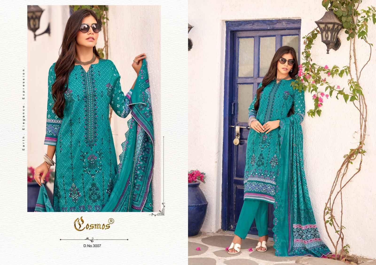 COSMOS BIN SAEED VOL -3 LAWN COTTON WITH HEAVY SELF EMBROIDERY DRESS MATERIAL WHOLESALE PRICE ( 8 PCS CATALOG )