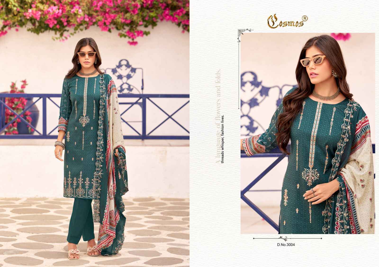 COSMOS BIN SAEED VOL -3 LAWN COTTON WITH HEAVY SELF EMBROIDERY DRESS MATERIAL WHOLESALE PRICE ( 8 PCS CATALOG )
