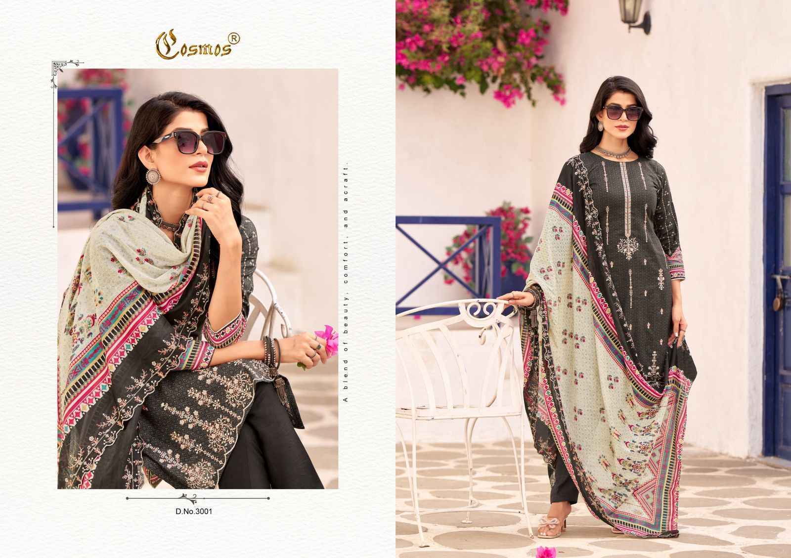COSMOS BIN SAEED VOL -3 LAWN COTTON WITH HEAVY SELF EMBROIDERY DRESS MATERIAL WHOLESALE PRICE ( 8 PCS CATALOG )