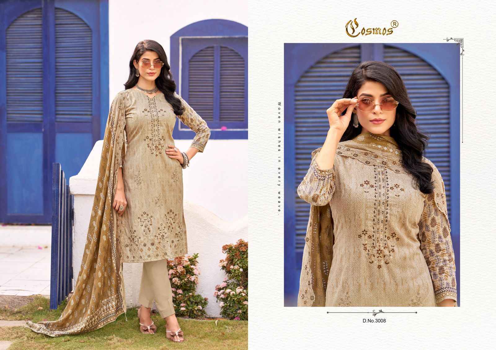 COSMOS BIN SAEED VOL -3 LAWN COTTON WITH HEAVY SELF EMBROIDERY DRESS MATERIAL WHOLESALE PRICE ( 8 PCS CATALOG )