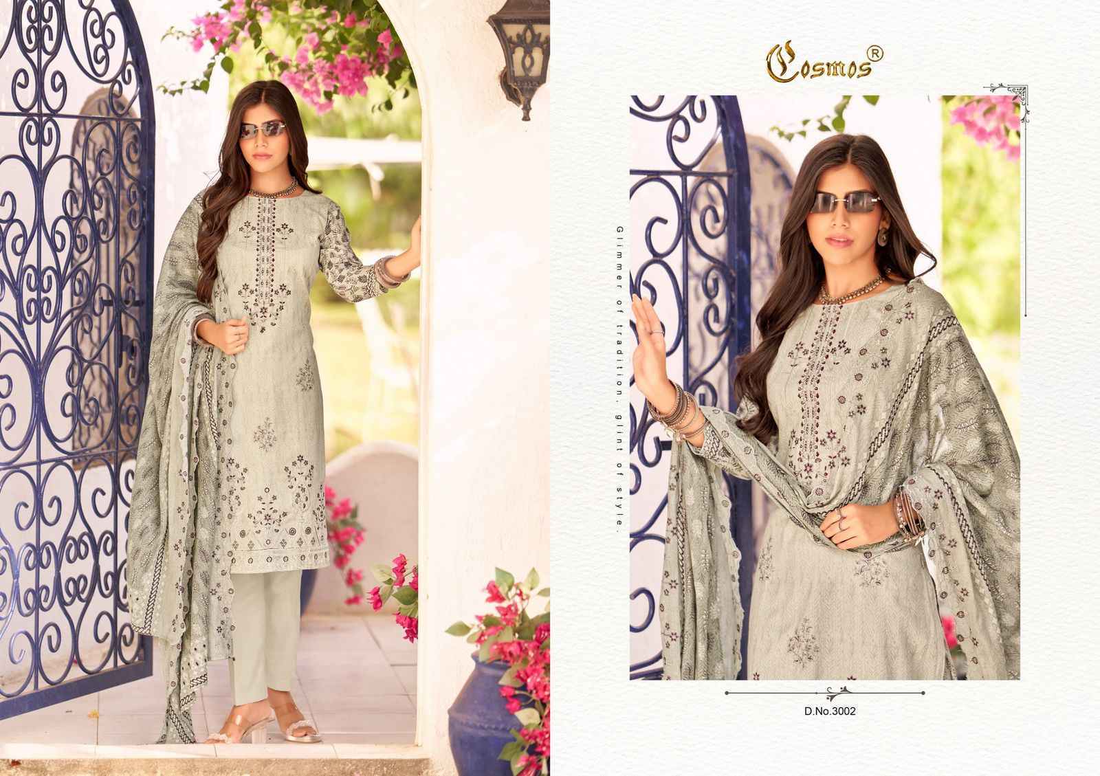 COSMOS BIN SAEED VOL -3 LAWN COTTON WITH HEAVY SELF EMBROIDERY DRESS MATERIAL WHOLESALE PRICE ( 8 PCS CATALOG )