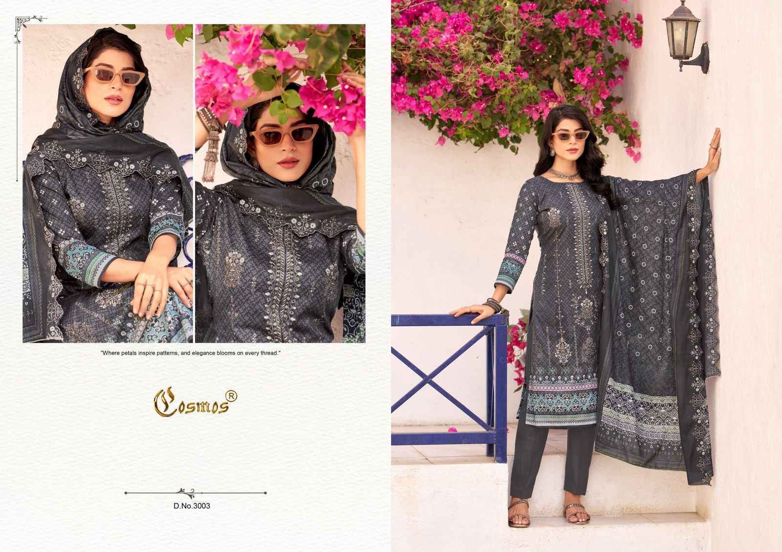 COSMOS BIN SAEED VOL -3 LAWN COTTON WITH HEAVY SELF EMBROIDERY DRESS MATERIAL WHOLESALE PRICE ( 8 PCS CATALOG )