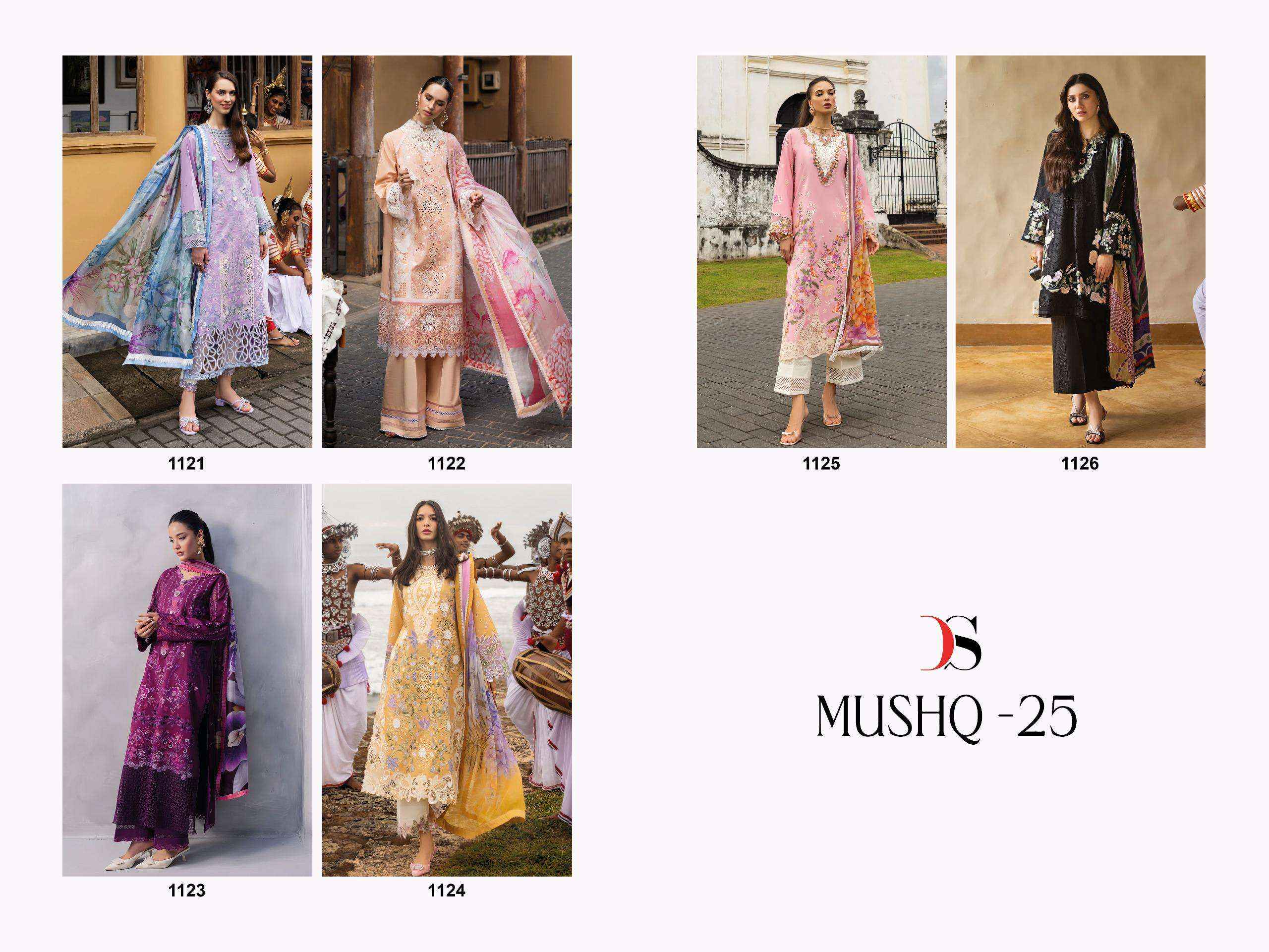 DEEPSY SUITS MUSHQ 25 COTTON PATCH EMBROIDERY DRESS MATERIAL WHOLESALE RATE ( 6 PCS CATALOG )