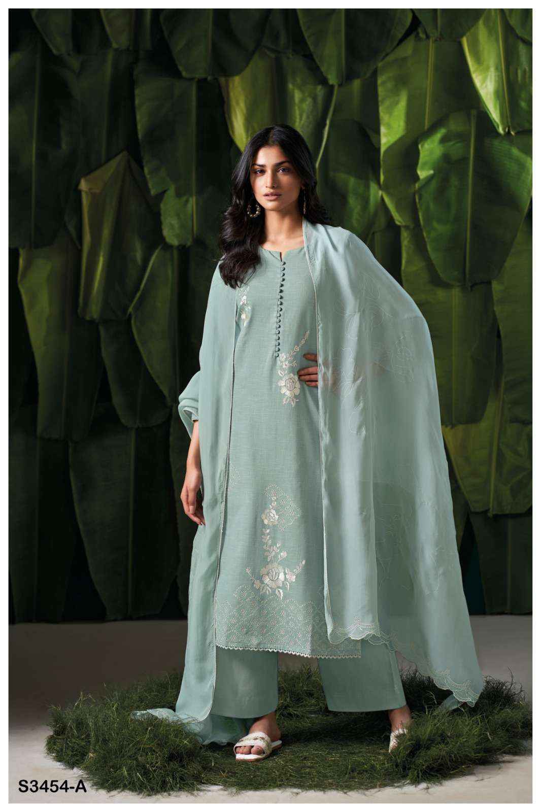 GANGA EBONY 3454 COTTON EMBROIDERY WORK LADIES DRESS WHOLESALE RATE ( 2 PCS CATALOG )