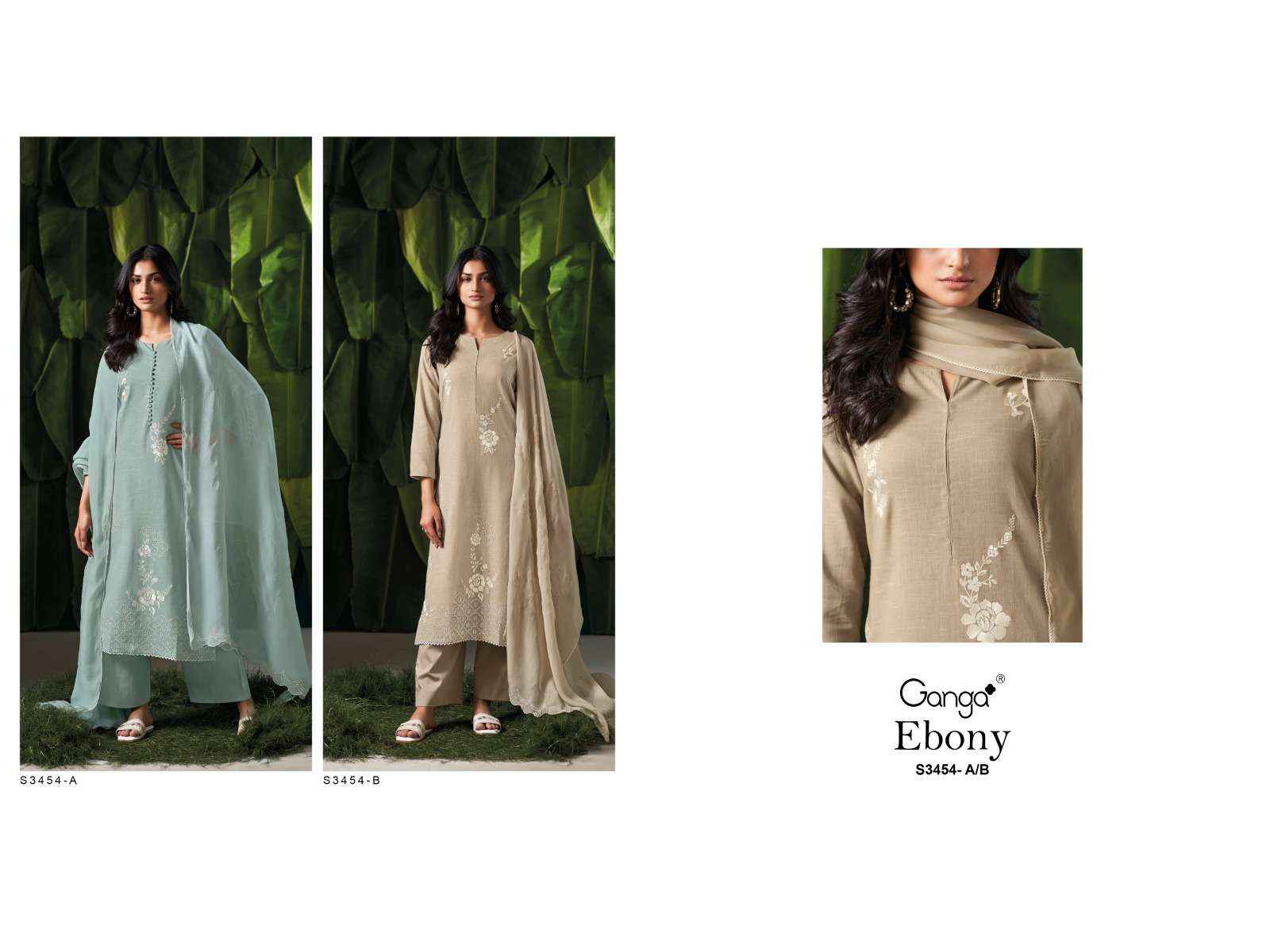 GANGA EBONY 3454 COTTON EMBROIDERY WORK LADIES DRESS WHOLESALE RATE ( 2 PCS CATALOG )