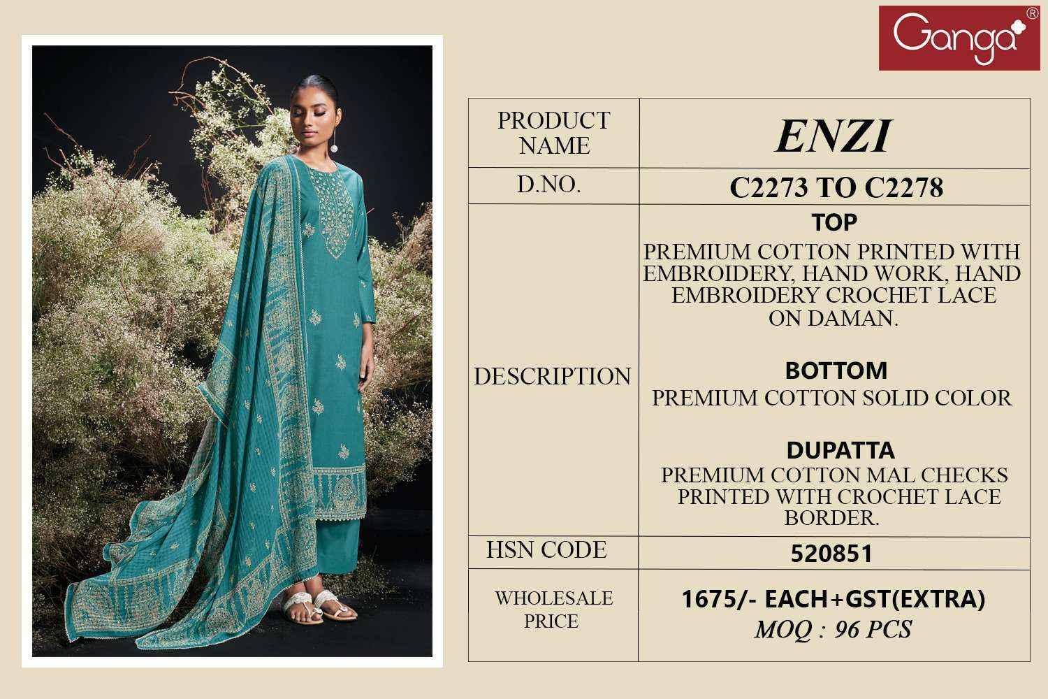 Ganga Enzi Cotton Dress Material Wholesale Price ( 6 Pcs Catalog )