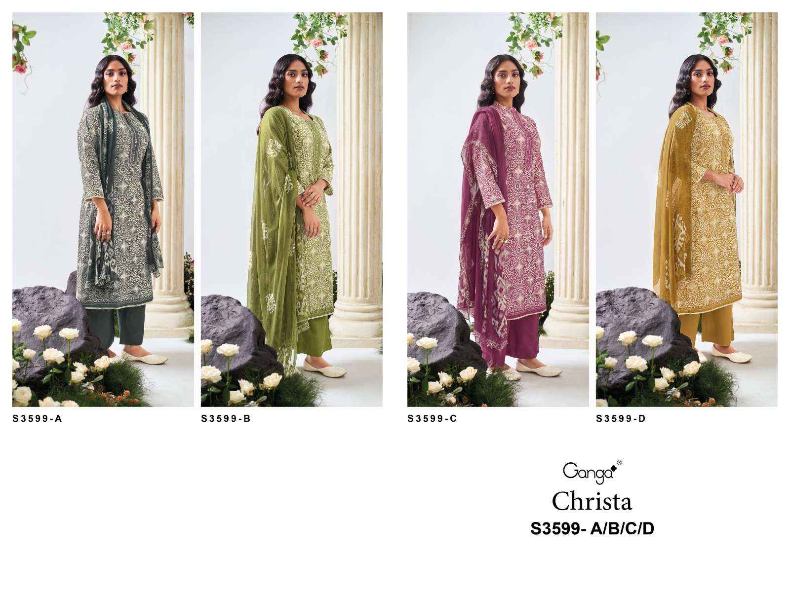 Ganga Fashion Christa 3599 Pure Cotton Fancy Ladies Suit Dress Material Wholesale Price ( 4 Pcs Catalog )
