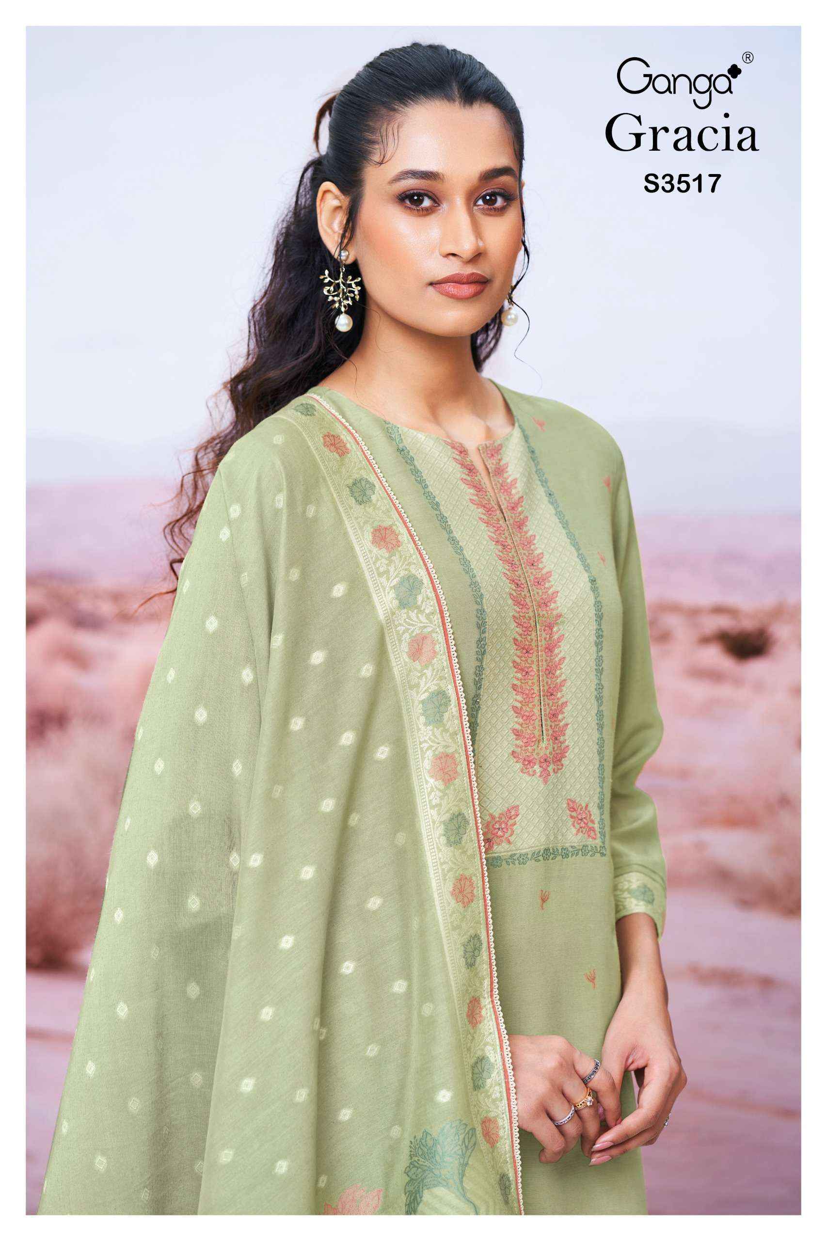Ganga Fashion Cracia 3517 Premium Designs Silk Suit Dress Material Wholesale Price ( 2 Pcs Catalog )