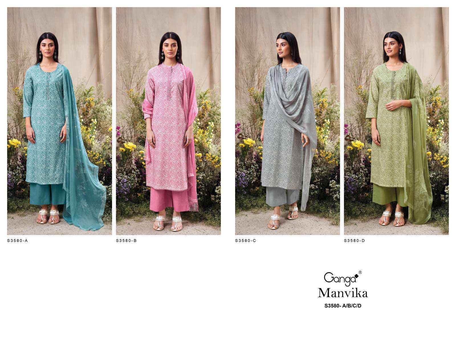 Ganga Manvika 3580 Cotton Dress Material Wholesale Price ( 4 Pcs Catalog )
