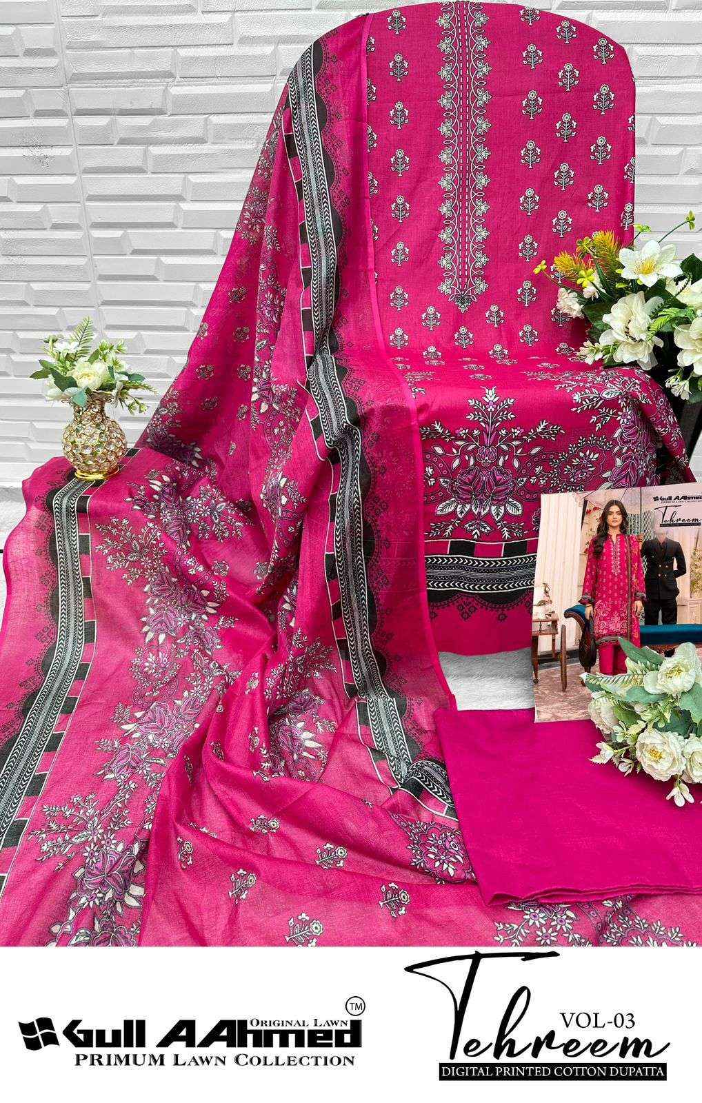 GULL AAHMED TEHREEM VOL 3 LAWN COTTON DIGITAL PRINT DRESS MATERIAL WHOLESALE PRICE ( 6 PCS CATALOG )