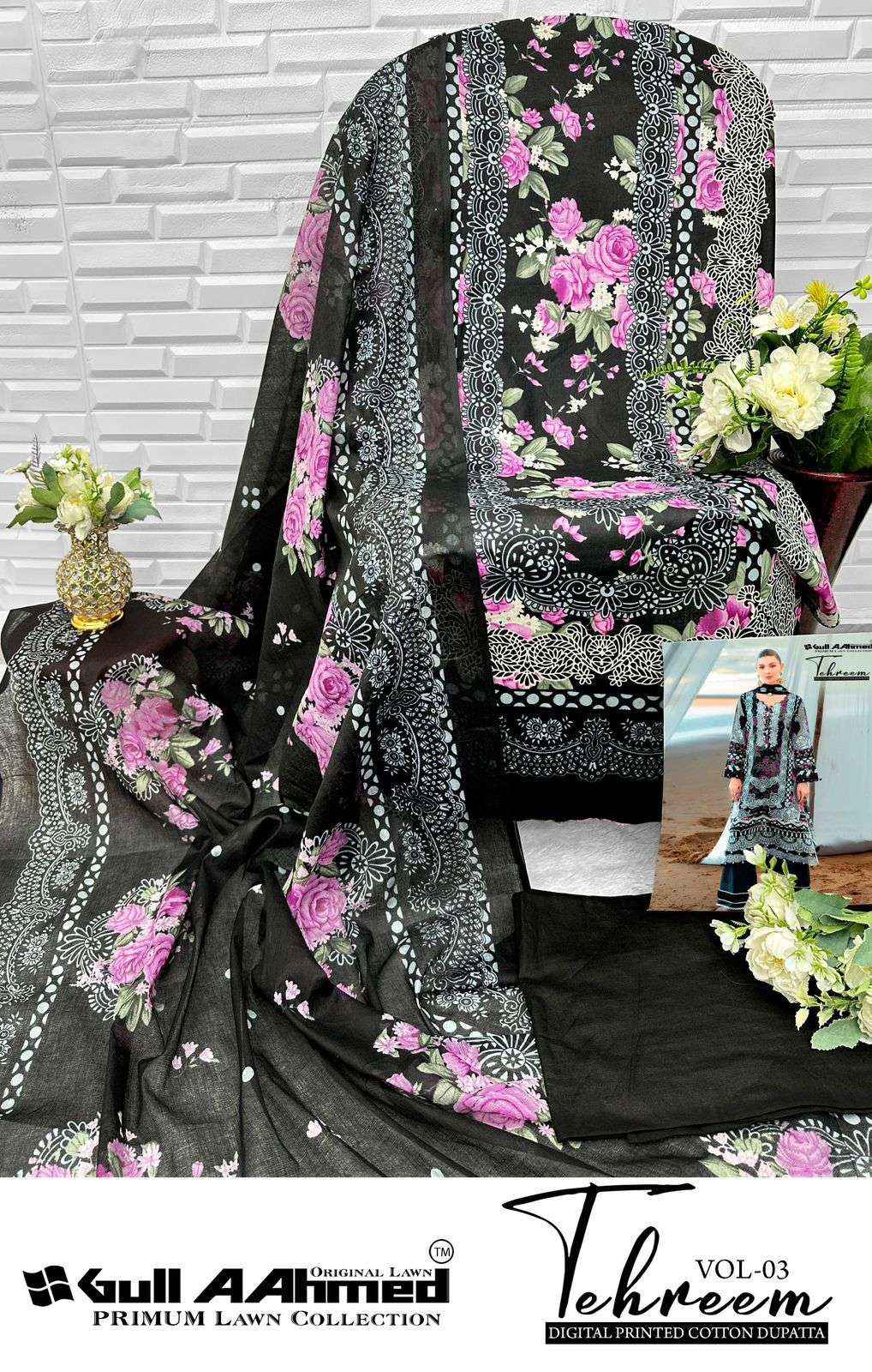 GULL AAHMED TEHREEM VOL 3 LAWN COTTON DIGITAL PRINT DRESS MATERIAL WHOLESALE PRICE ( 6 PCS CATALOG )