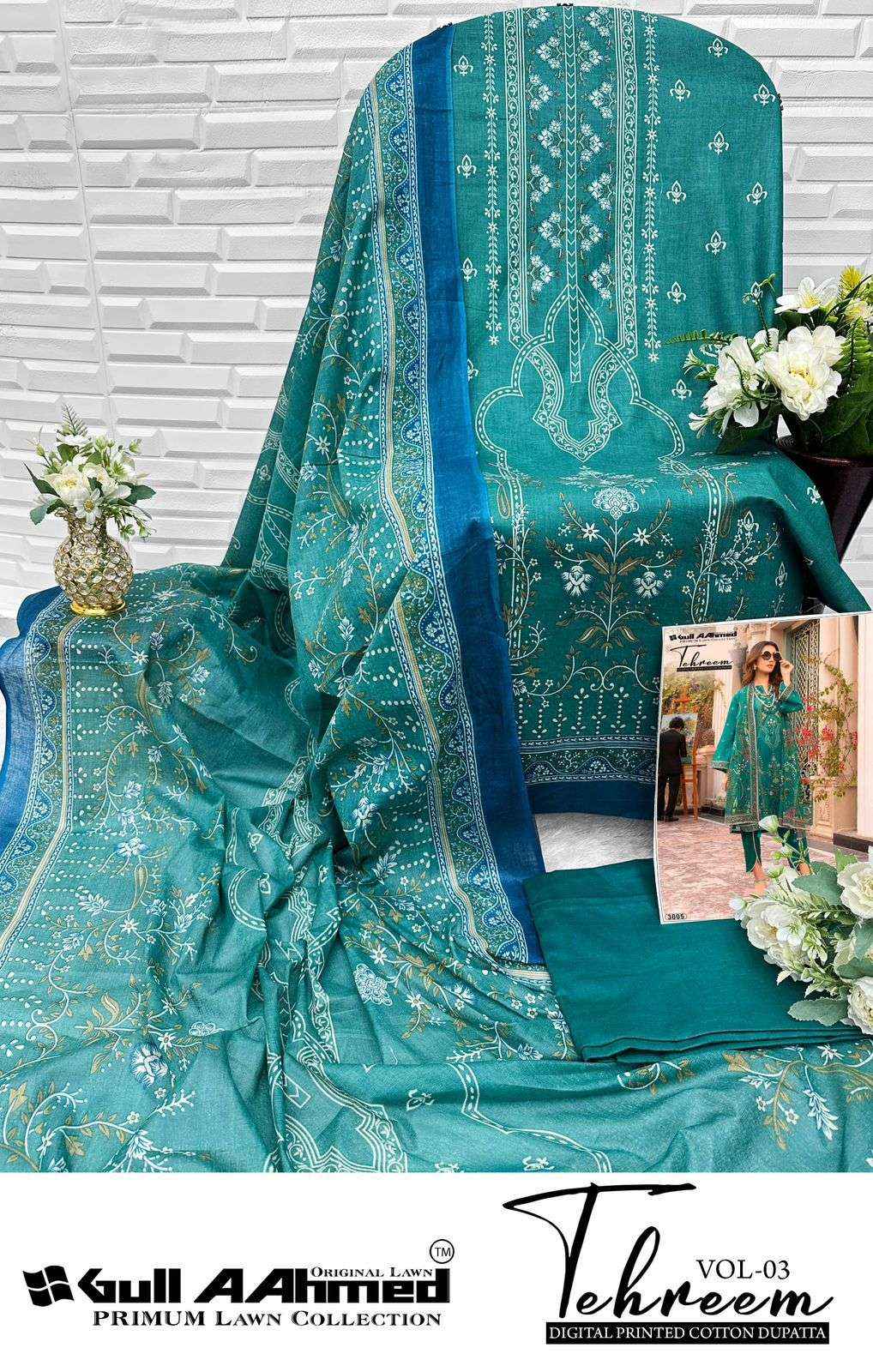 GULL AAHMED TEHREEM VOL 3 LAWN COTTON DIGITAL PRINT DRESS MATERIAL WHOLESALE PRICE ( 6 PCS CATALOG )