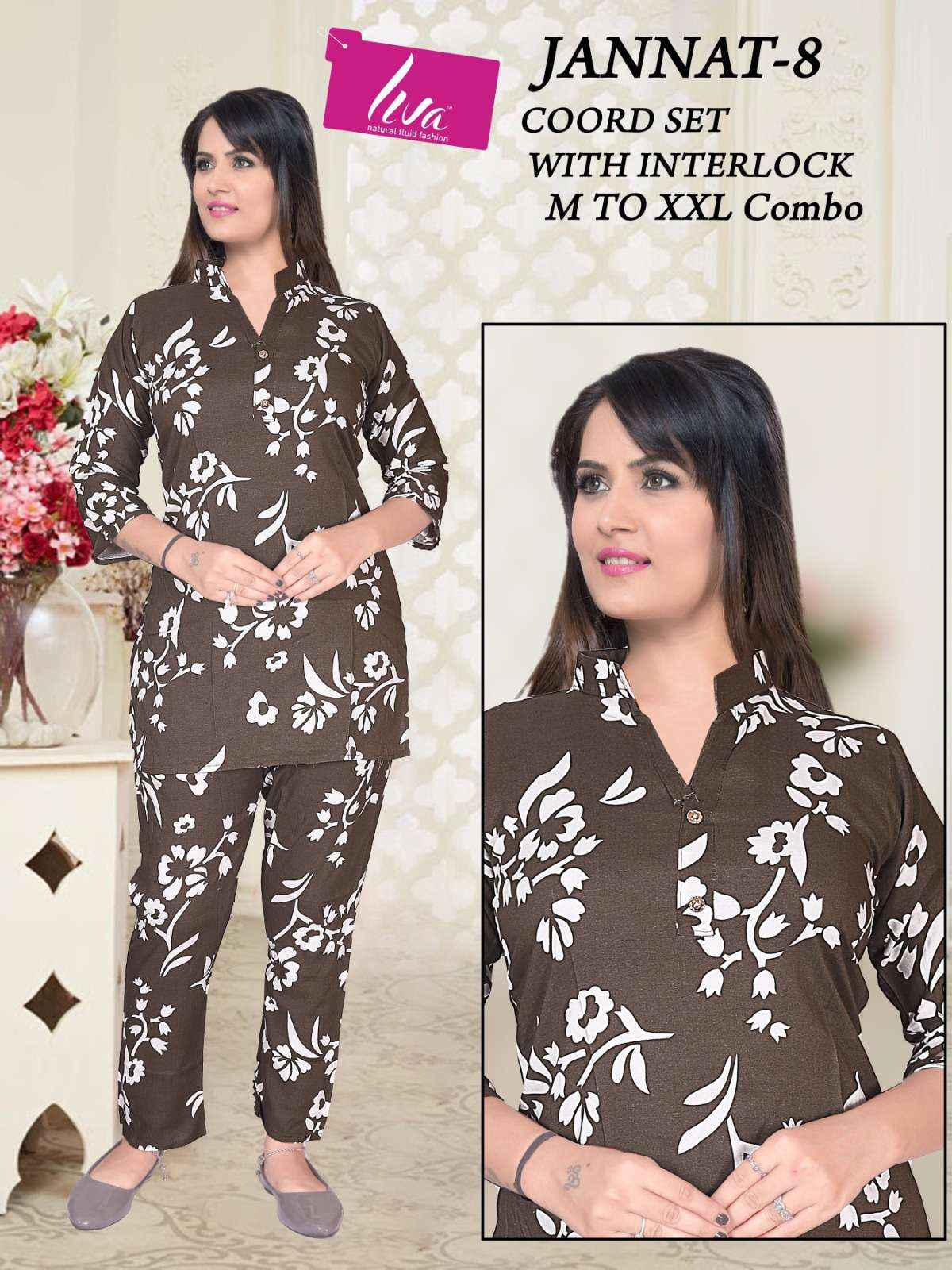 HIVA DESIGNER JANNAT VOL 8 RAYON PRINT FANCY SUMMER WEAR CO-ORD SET