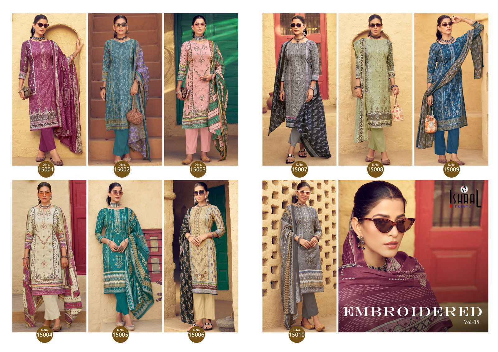 Ishaal Prints Embroidered Vol 15 Lawn Cotton Dress Material -Textile Market Surat ( 10 pcs Catalogue )