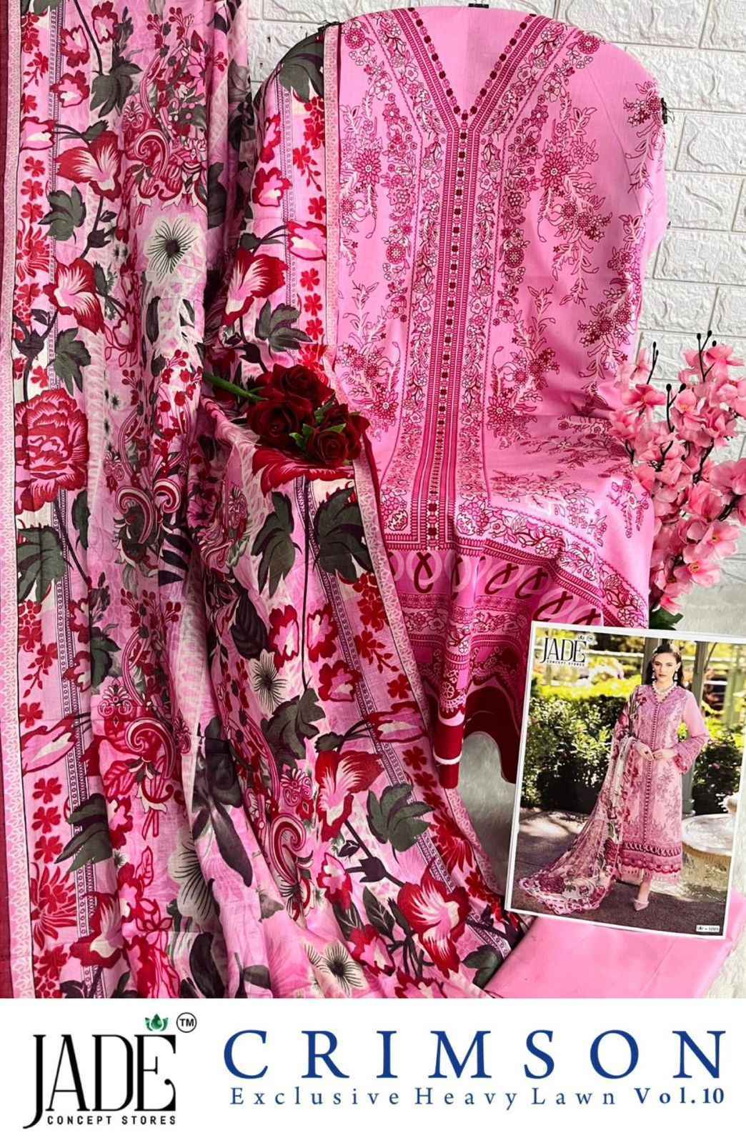 JADE CRIMSON VOL 10 LAWN PAKISTANI SUITS AT WHOLESALE PRICE ( 6 PCS CATALOG )
