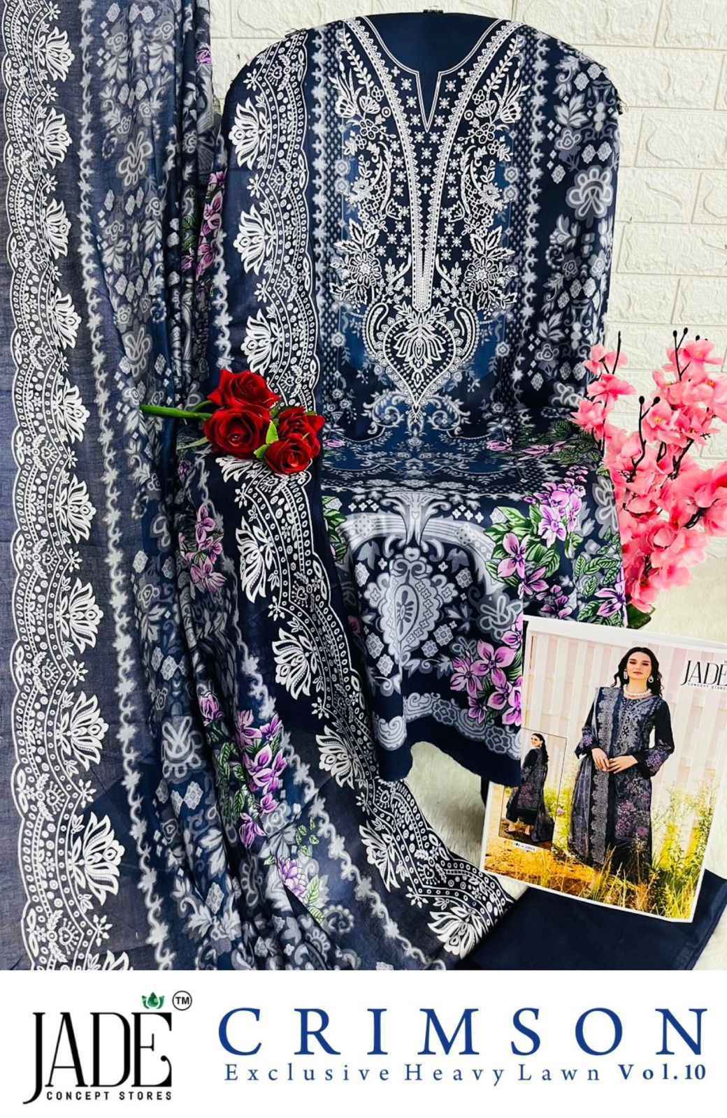 JADE CRIMSON VOL 10 LAWN PAKISTANI SUITS AT WHOLESALE PRICE ( 6 PCS CATALOG )