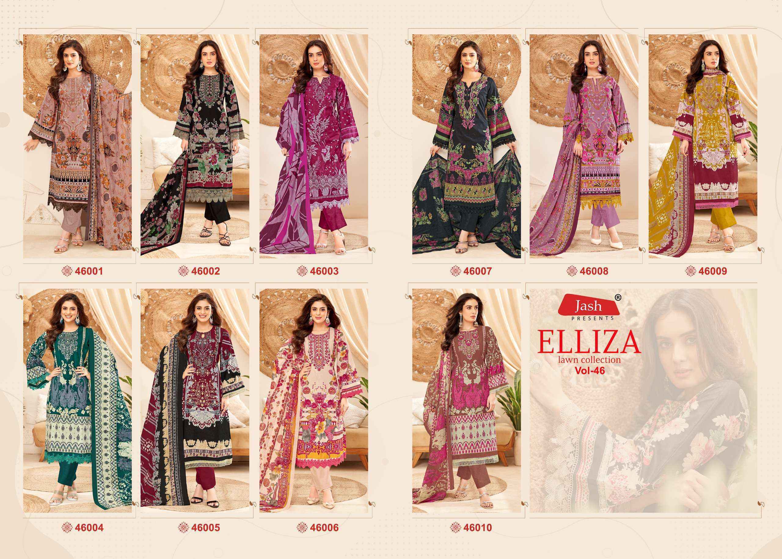 Jash cotton Elliza Vol 46 Cotton Pakistani Salwar Suits Wholesale ( 10 pcs Catalogue )