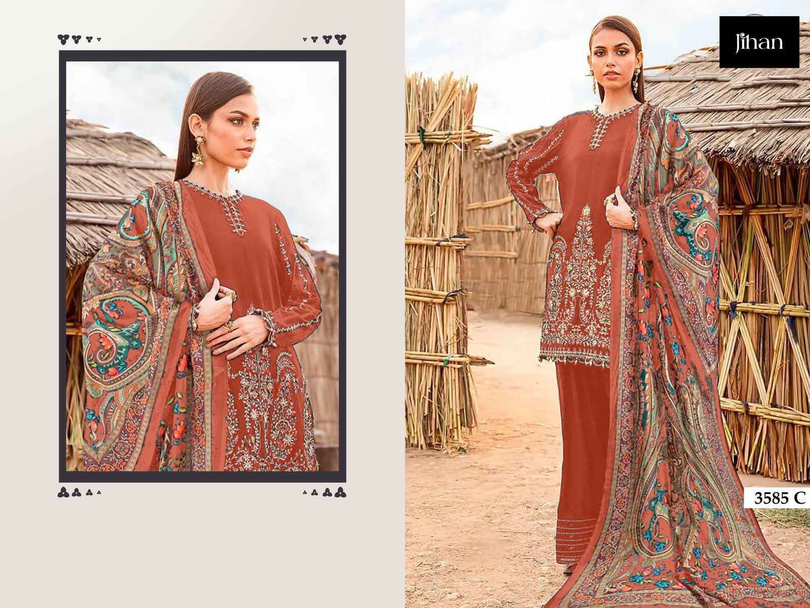 Jihan 3585 Rayon Cotton Dress Material Wholesale Price ( 5 pcs Catalogue )