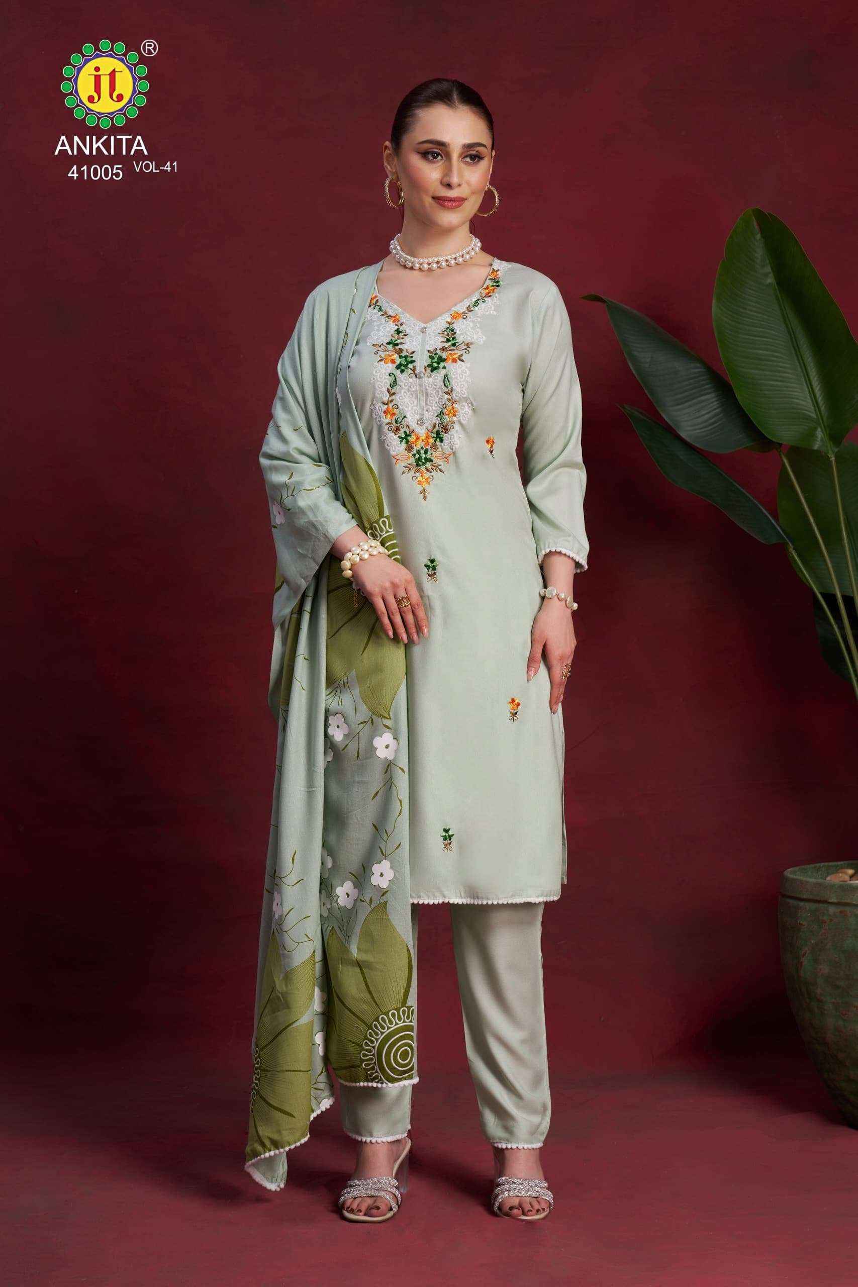 JT ANKITA VOL 41 RAYON FANCY PREMIUM WORKS DRESS MATERIAL ( 5 PCS CATALOG )
