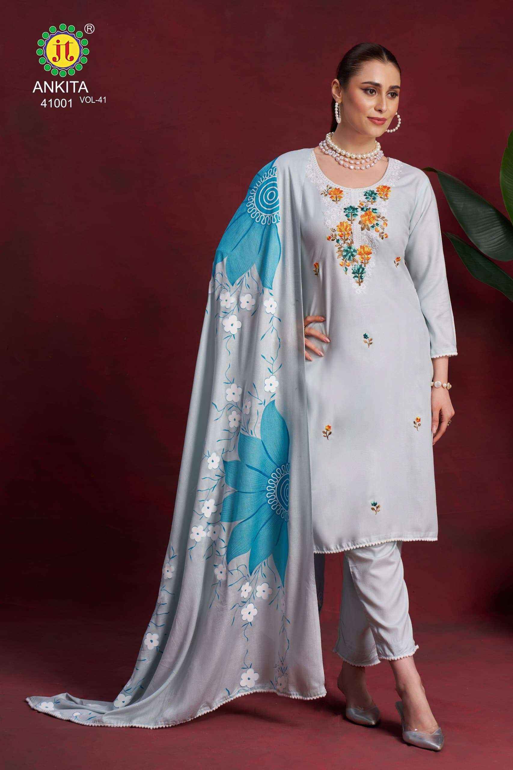JT ANKITA VOL 41 RAYON FANCY PREMIUM WORKS DRESS MATERIAL ( 5 PCS CATALOG )