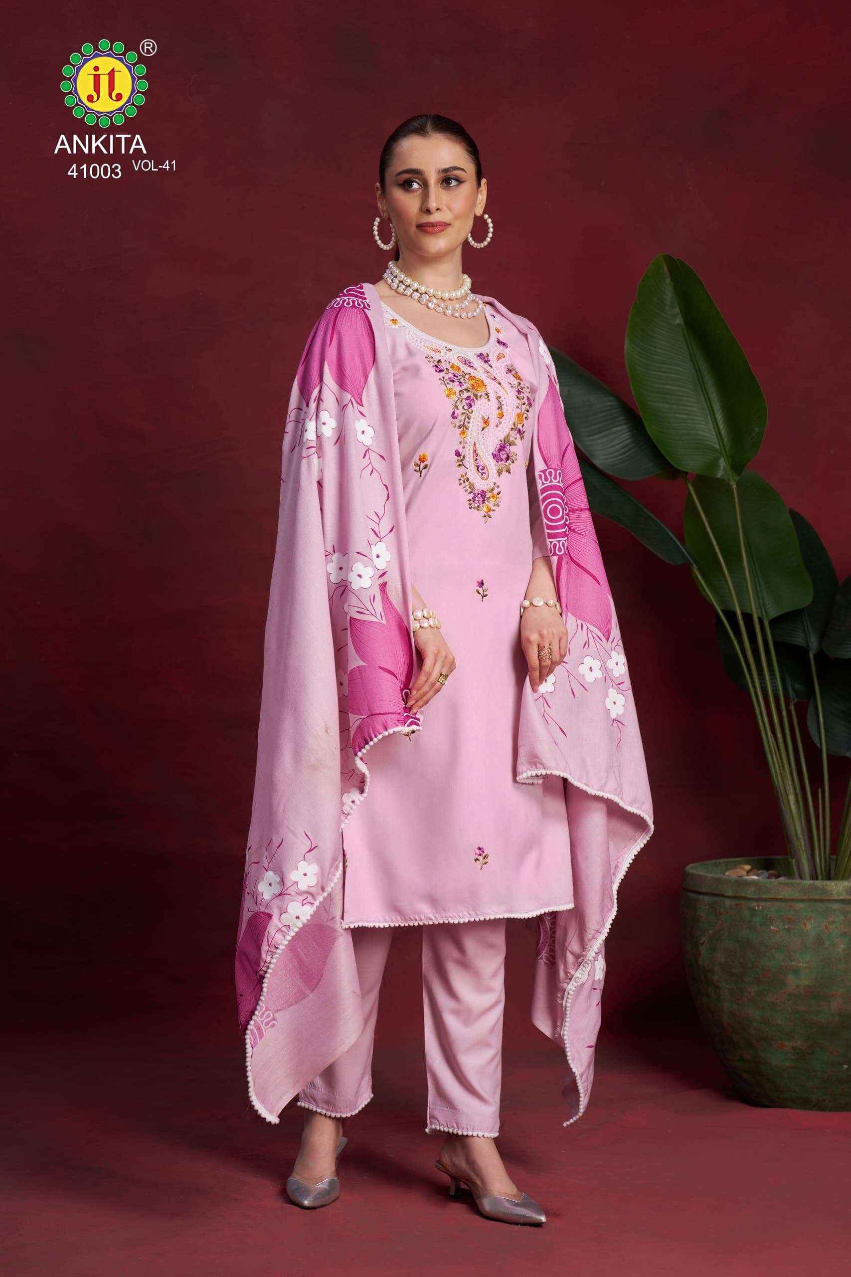 JT ANKITA VOL 41 RAYON FANCY PREMIUM WORKS DRESS MATERIAL ( 5 PCS CATALOG )