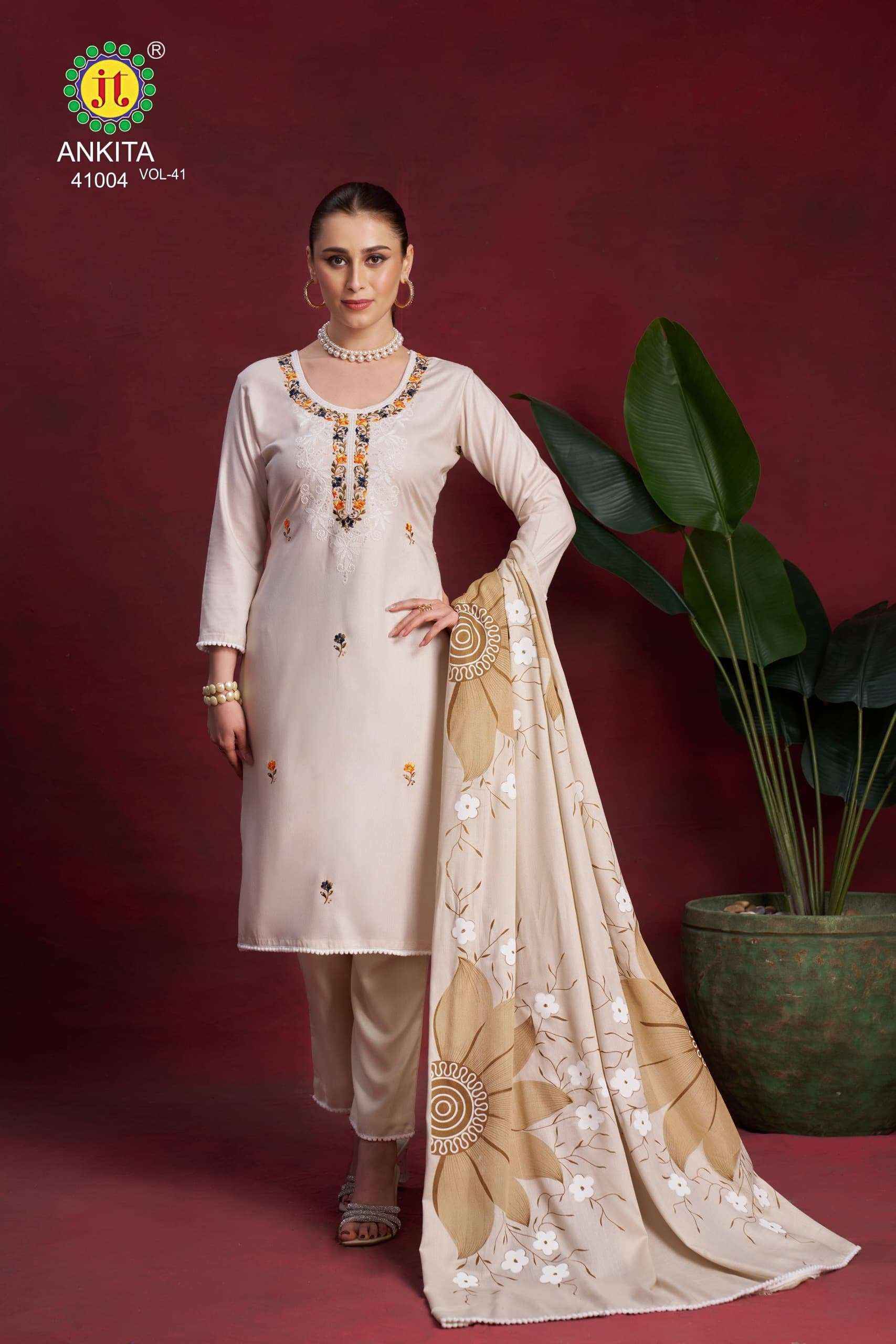 JT ANKITA VOL 41 RAYON FANCY PREMIUM WORKS DRESS MATERIAL ( 5 PCS CATALOG )
