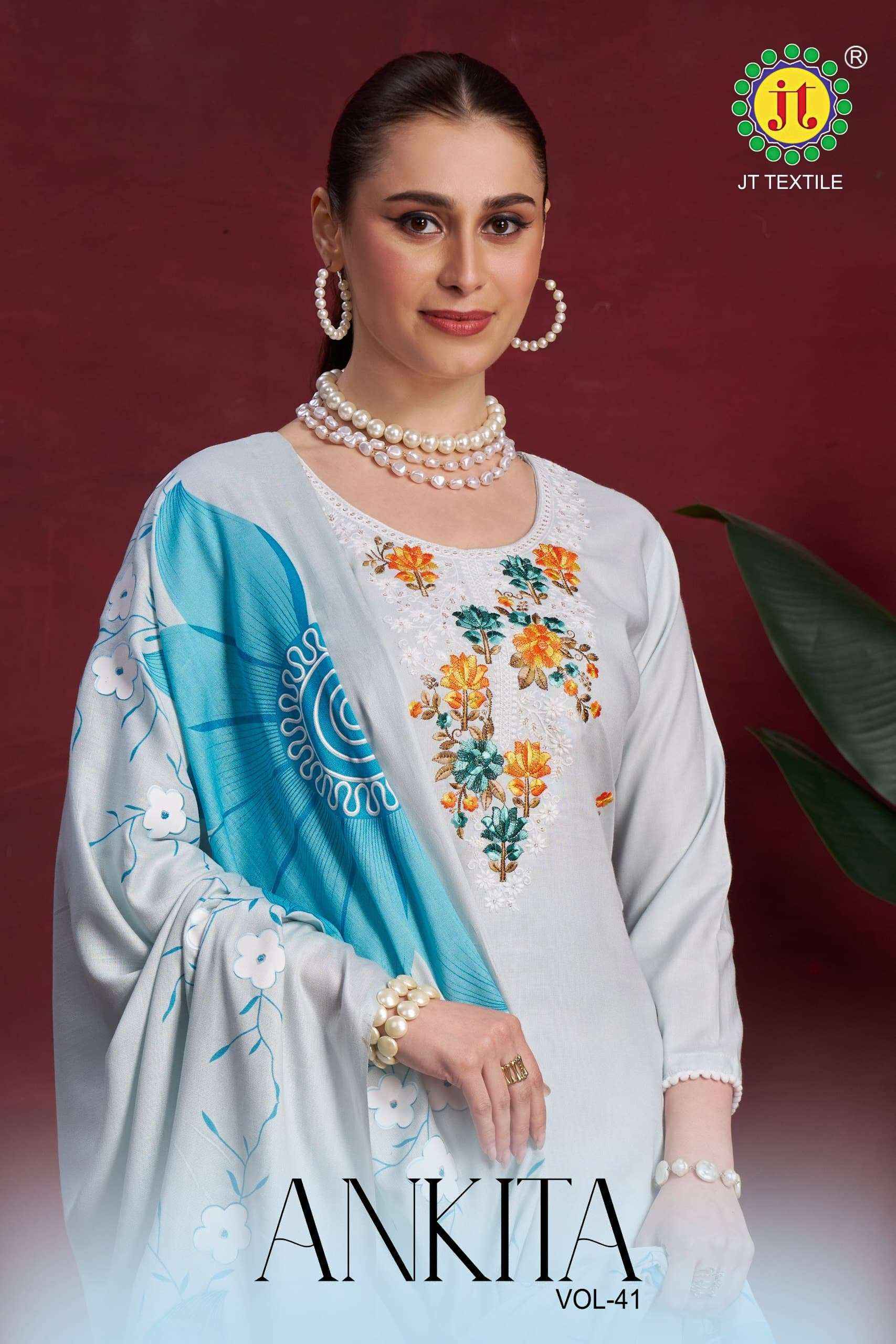 JT ANKITA VOL 41 RAYON FANCY PREMIUM WORKS DRESS MATERIAL ( 5 PCS CATALOG )