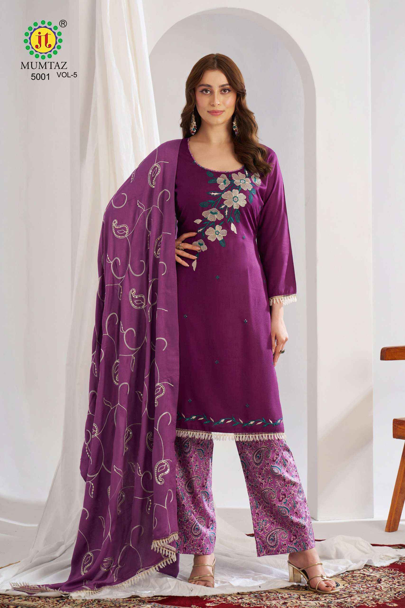 Jt Mumtaz Vol 5 Rayon Dress Material Wholesale Surat ( 5 pcs Catalogue )