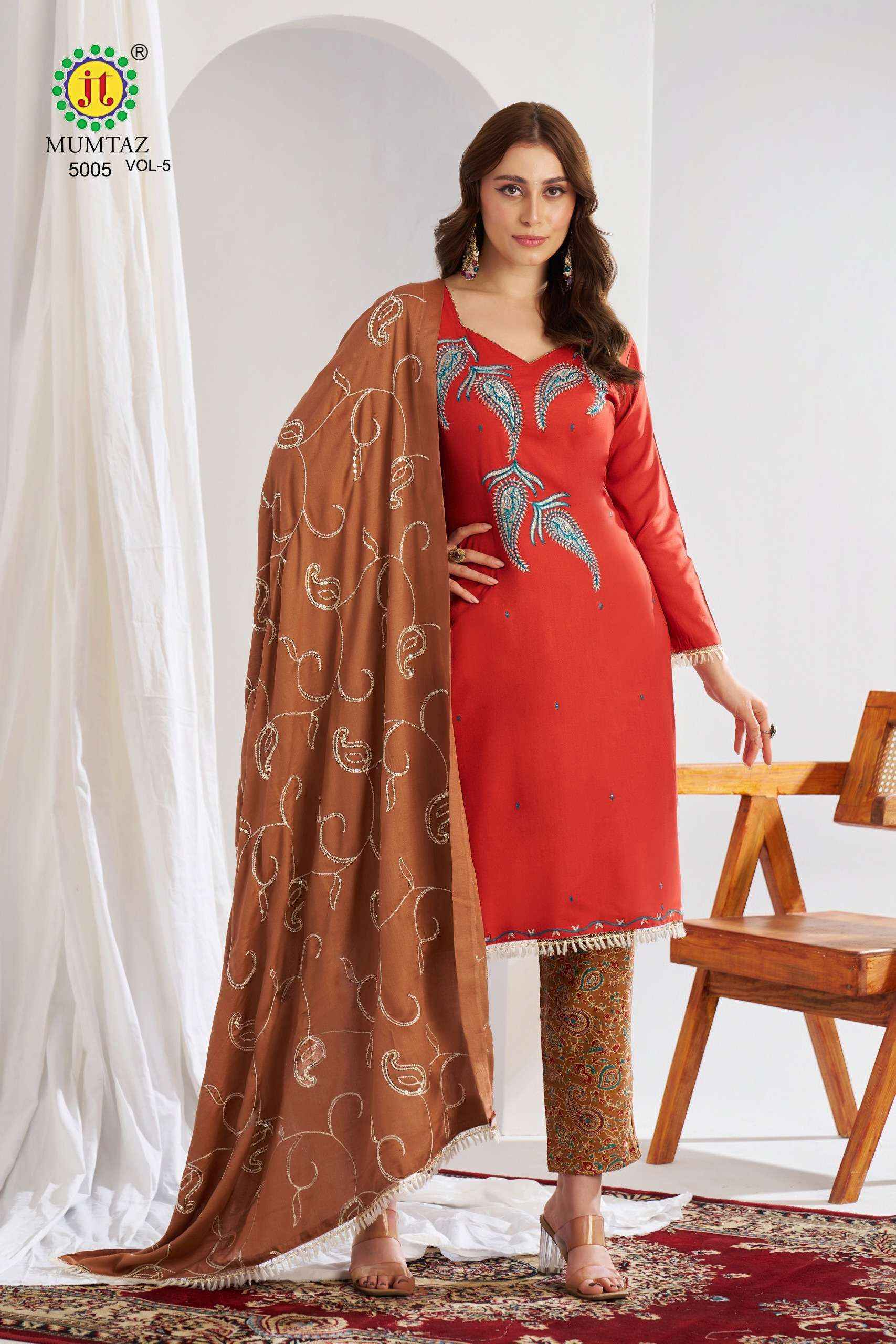Jt Mumtaz Vol 5 Rayon Dress Material Wholesale Surat ( 5 pcs Catalogue )