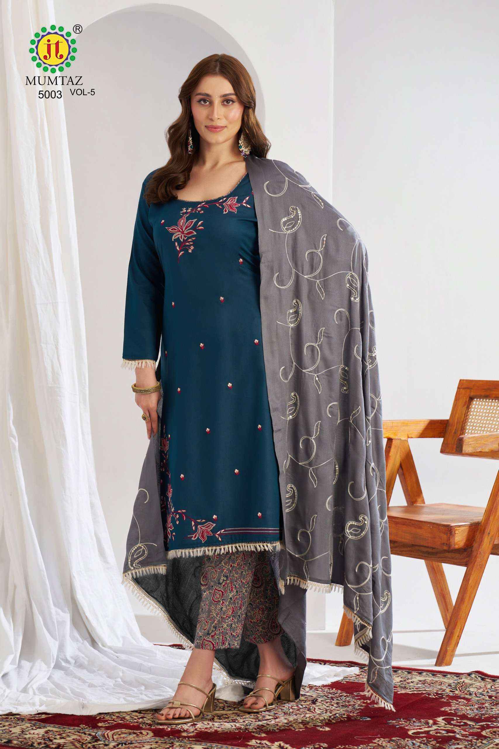 Jt Mumtaz Vol 5 Rayon Dress Material Wholesale Surat ( 5 pcs Catalogue )
